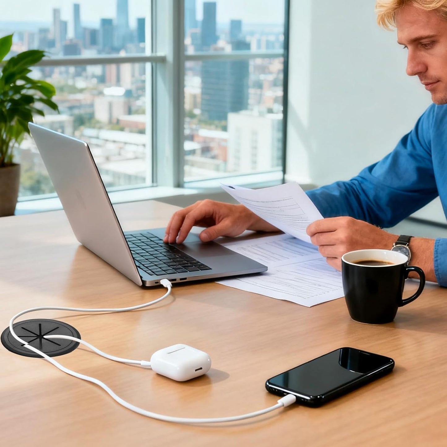 Desk Grommet 2 Inch 8Pcs Grommets Desk Hole Cover for Cables Wire Grommet Kit with Hole Saw(Black, 2Inch_50mm)