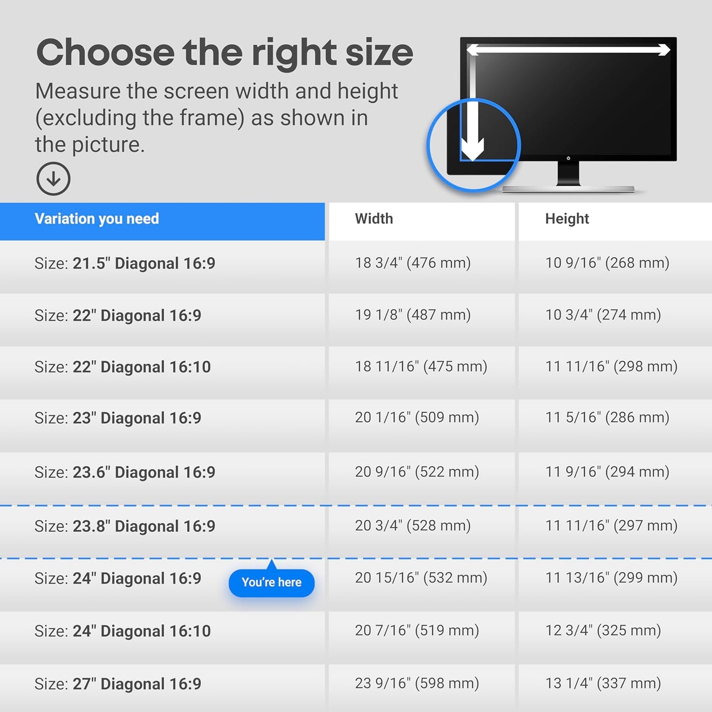 23.8 inch Blue Light Blocking Screen Protector Panel for 16:9 Widescreen Computer Monitor and Laptop - PC Anti-UV Eye Protection Filter Film - Anti-Scratch Diagonal Frame Shield [2 Pack]