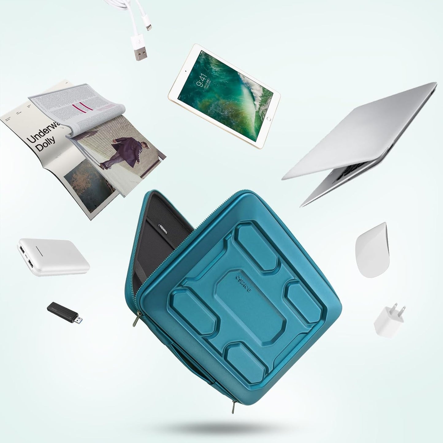 DOMISO 14 inch Laptop Sleeve with Handle Shockproof Computer Bag Waterproof EVA Protective Carrying Case for 14" ThinkPad E480/Yoga 920/13.5" Microsoft Surface Book/HP Pavilion 14 Stream 14, Teal