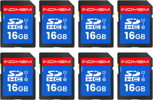 INDMEM SD Card 16GB, 8 Packs Class 10 16GB Flash Memory Card MLC Standard Secure Digital Cards Camera Card