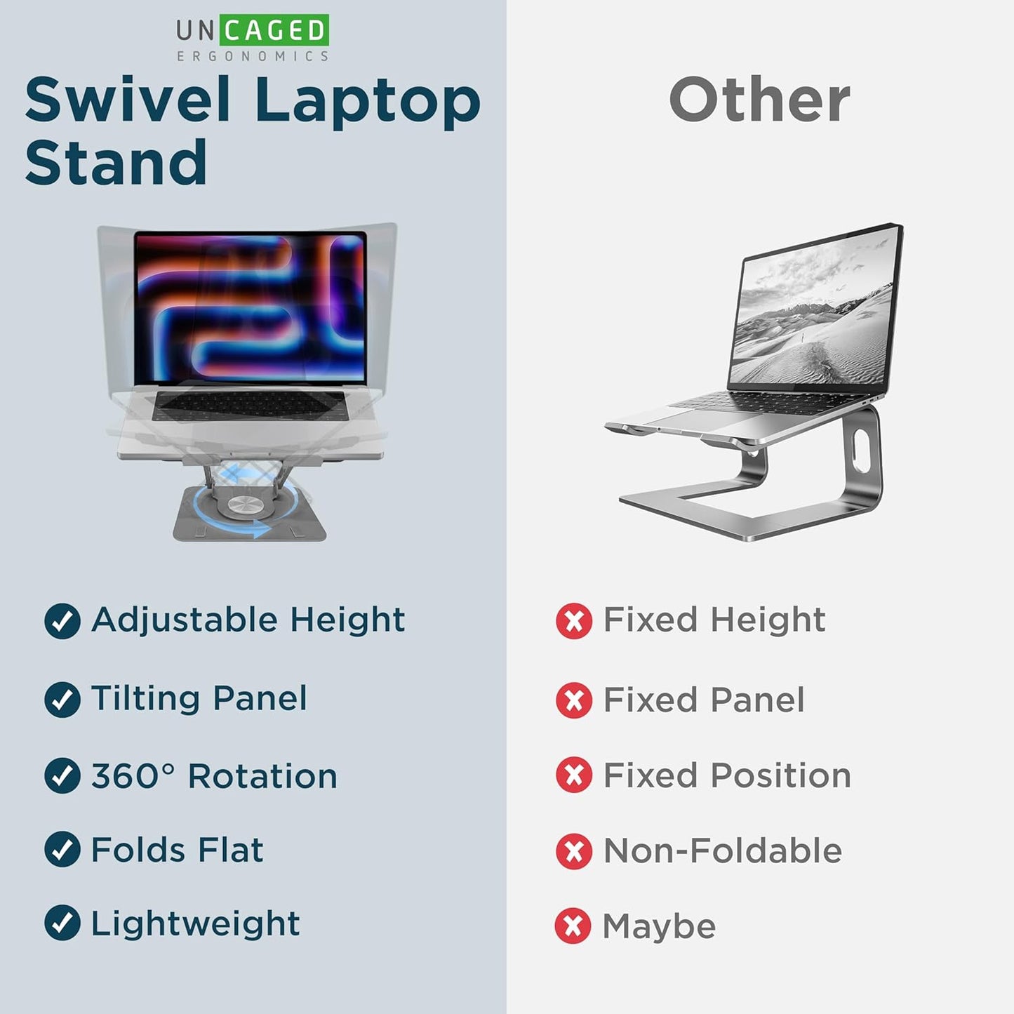 Uncaged Ergonomics Swivel Laptop Stand for Desk, Adjustable Computer iPad Stand for Desk w/ 360 Rotation, Portable Laptop Holder for Home Office Ergonomic Supplies (Space Gray)