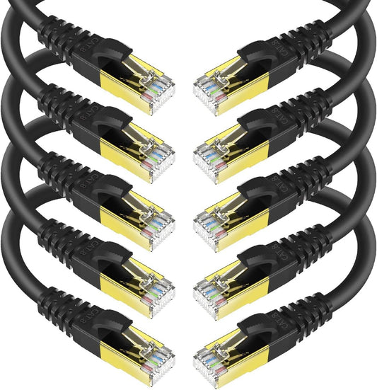 CAT 8 Ethernet Cable Shielded SFTP Internet Network Patch Cord, Heavy Duty High Speed LAN Cables w Gold Plated RJ45 Connector Professional for Router, Modem, Gaming, Xbox (6 Feet, 10 Pack Black)