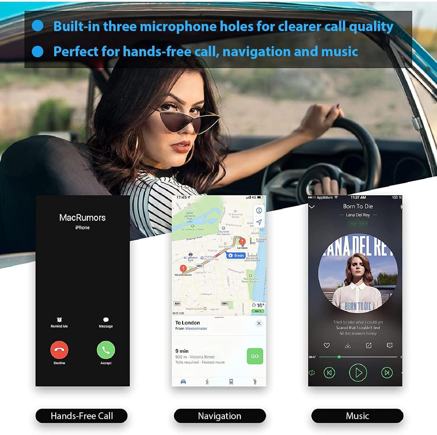 Bluetooth 5.3 Adapter Hi-Fi Equipment for Car Wireless Audio Receiver with 3.5mm AUX RCA Cable, Noise Cancellation, Dual AUX Outputs for Home Speakers Wired Headphones