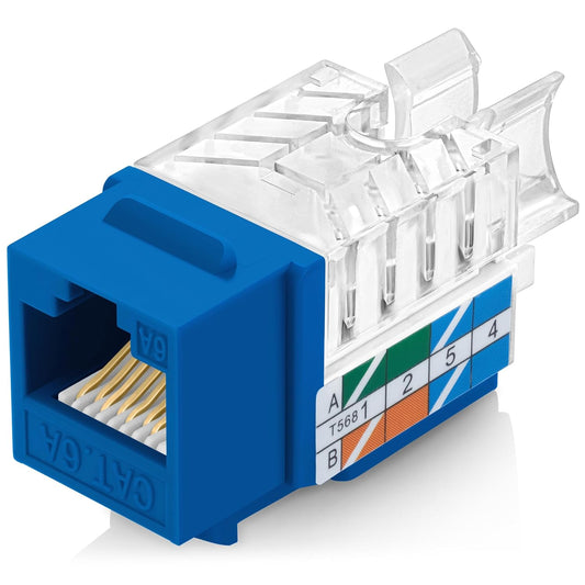 Everest 45° Angled RJ45 Cat6A Keystone Jacks 10-Pack in Blue - Slim Profile Female RJ45 Connectors - Cat 6A Keystone Jack - Compatible with 45° Angled Speed Termination Tool - 45Term (B0BL3GS7ZY)