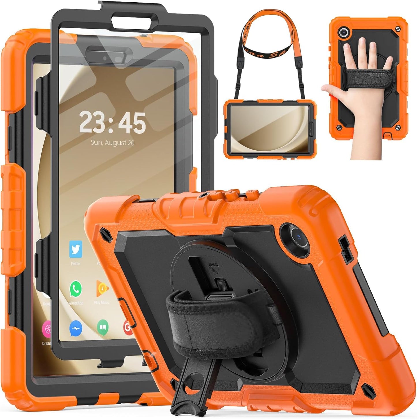 HXCASEAC Case for Samsung Galaxy Tab A9 8.7 Inch, Protective with Screen Protector/Hand Strap/Pen Holder, Sturdy Shockproof for Samsung A9 Tablet Case SM-X110 SM-X115 SM-X117 - Orange