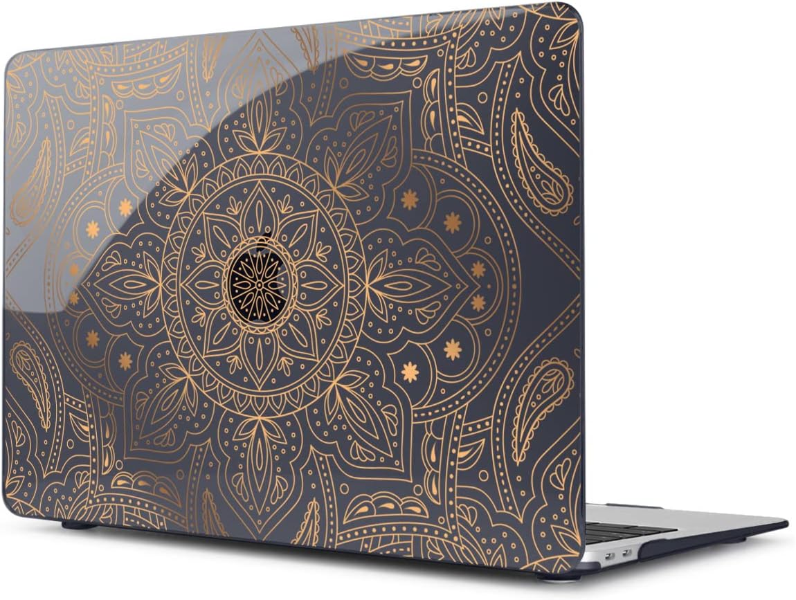 Teryeefi Compatible with MacBook Air 13 inch Case M1 Chip A2337 A2179 A1932 Retina Display Touch ID (A2018 2019 2020 Release), Plastic Hard Shell & Keyboard Cover & Screen Protector,Gold Mandala