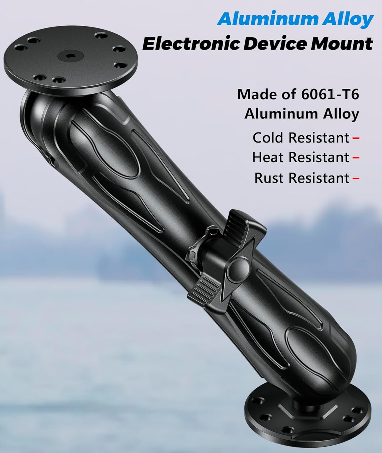 Aluminum Alloy Fish Finder Mount with 1.5" Ball AMPS Hole Round Plates, 9.1" Long Arm Marine Electronic Mount Tablet Holder for Garmin, Lowrance, Humminbird, Raymarine and More