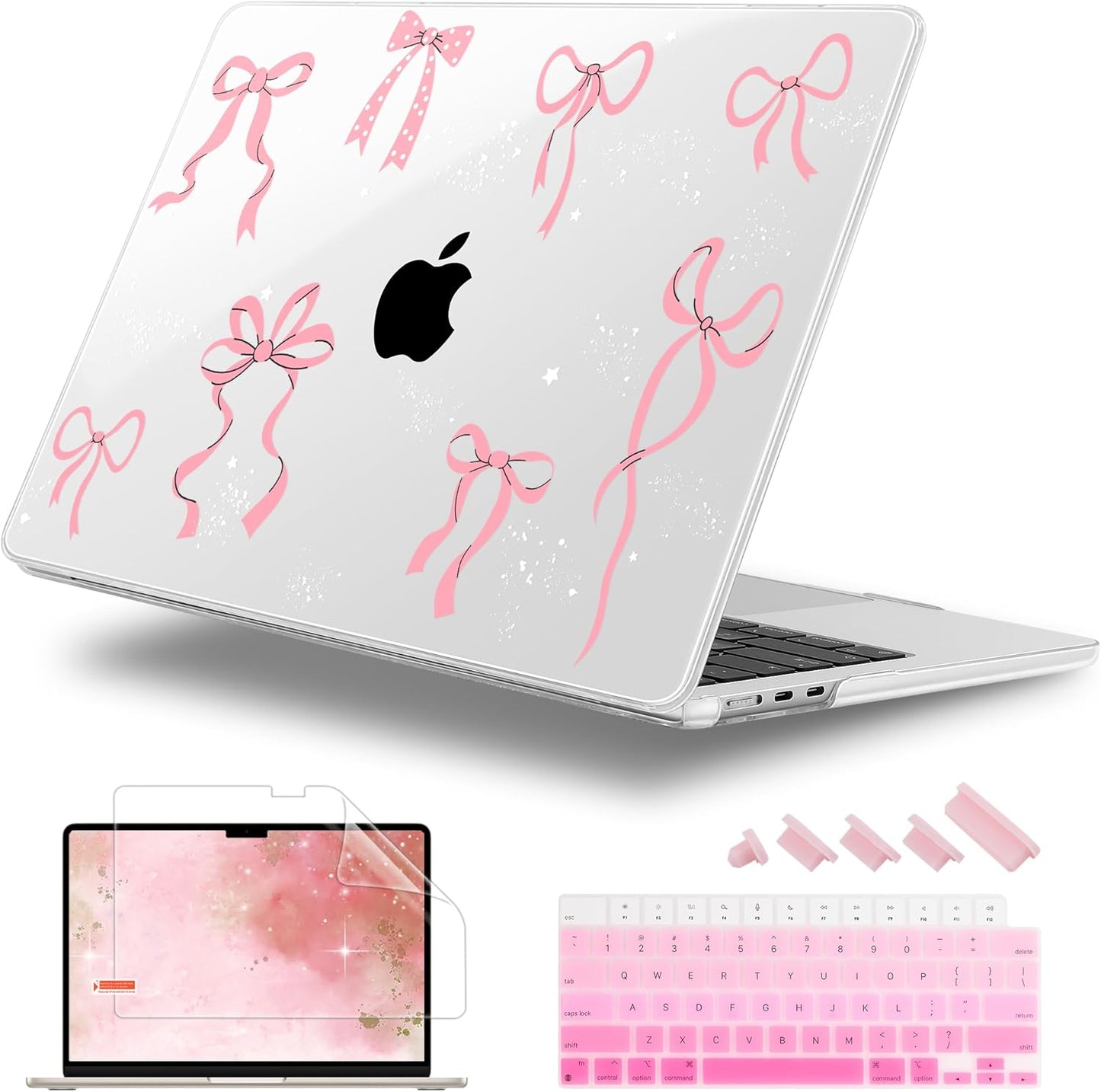 Case for MacBook Air 15 Inch 2025 2024 2023 Release M4 A3241 M3 A3114 M2 A2941, Hard Shell with Screen Protector & Keyboard Cover, Compatible with Touch ID, Star Bow