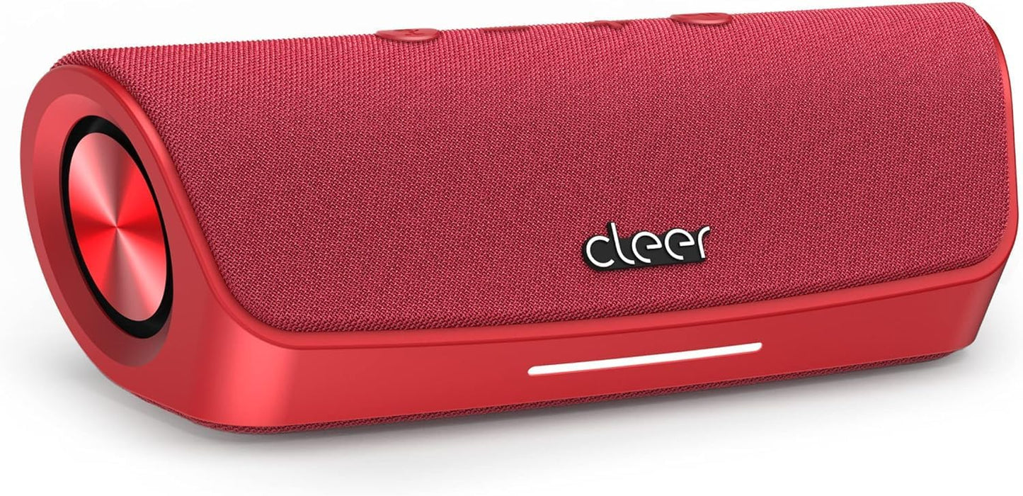 Cleer Scene Wireless Bluetooth Speaker, Stereo Wireless Pairing, Waterproof IPX7, 12Hrs Play time, Deep Bass, Built-in Mic, Powerful Portable Speakers, for Outdoor & Party, Home,Red