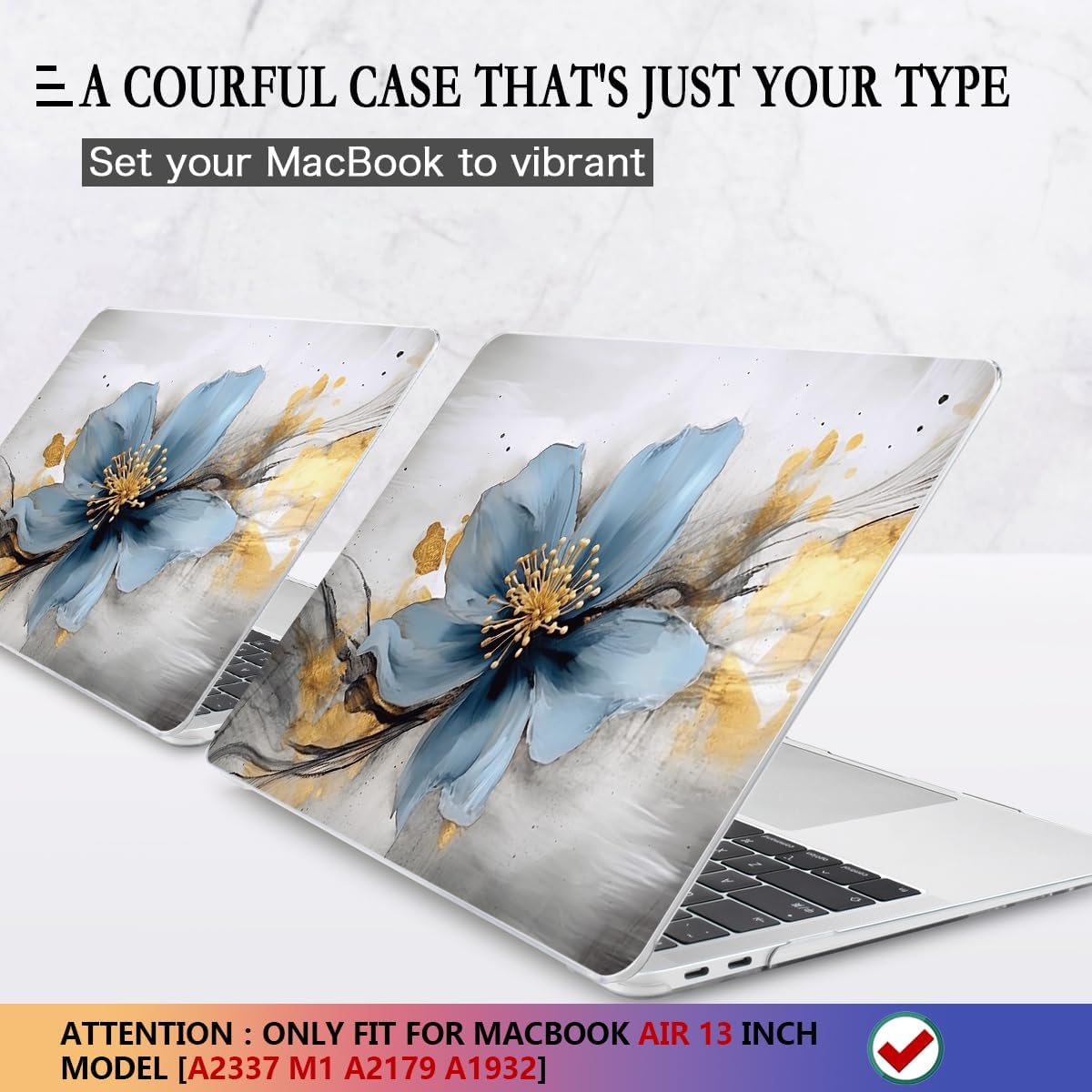 CISSOOK Compatible with MacBook Air 13 inch Case M1 2021-2018 Release Model A2337 A2179 A1932, Protective Plastic Hard Shell Case Cover for MacBook Air 13-inch with Touch ID, Retro Golden Floral