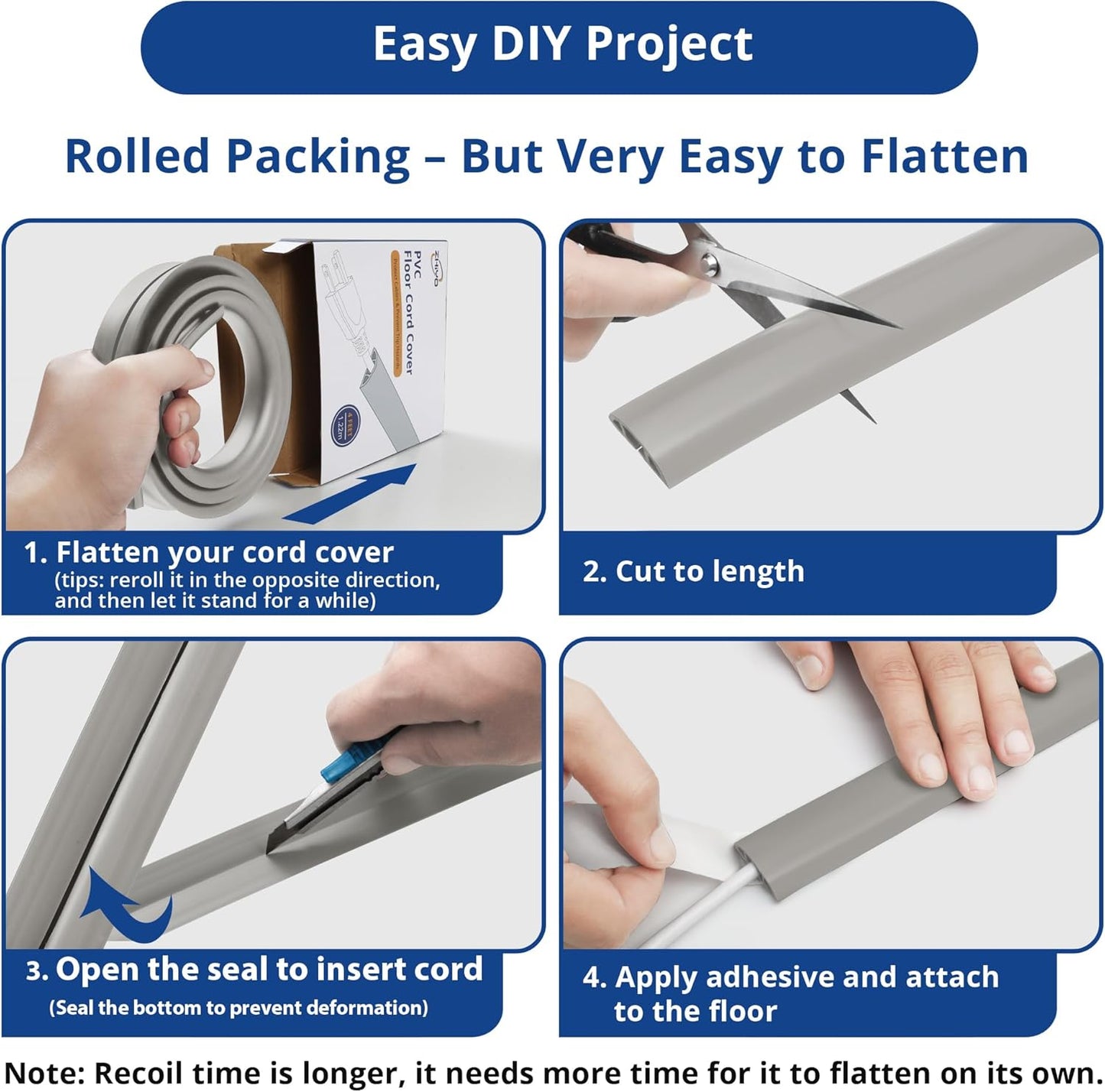 Cord Cover Floor 6ft Grey, PVC Floor Cable Cover, Cord Hider Floor Cord Protector Prevent Cable Trips & Protect Wires, Floor Cable Management Hide Cords on Floor, Cord Cavity - W0.47 x H0.28