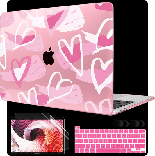 MEEgoodo Case for MacBook Pro 13 inch Case 2022 2021 2020 New A2338 M2/M1 A2251 A2289, Laptop Hard Shell with Keyboard & Camera Cover Compatible with 13 inch MacBook Pro, Fashion Heart Pattern