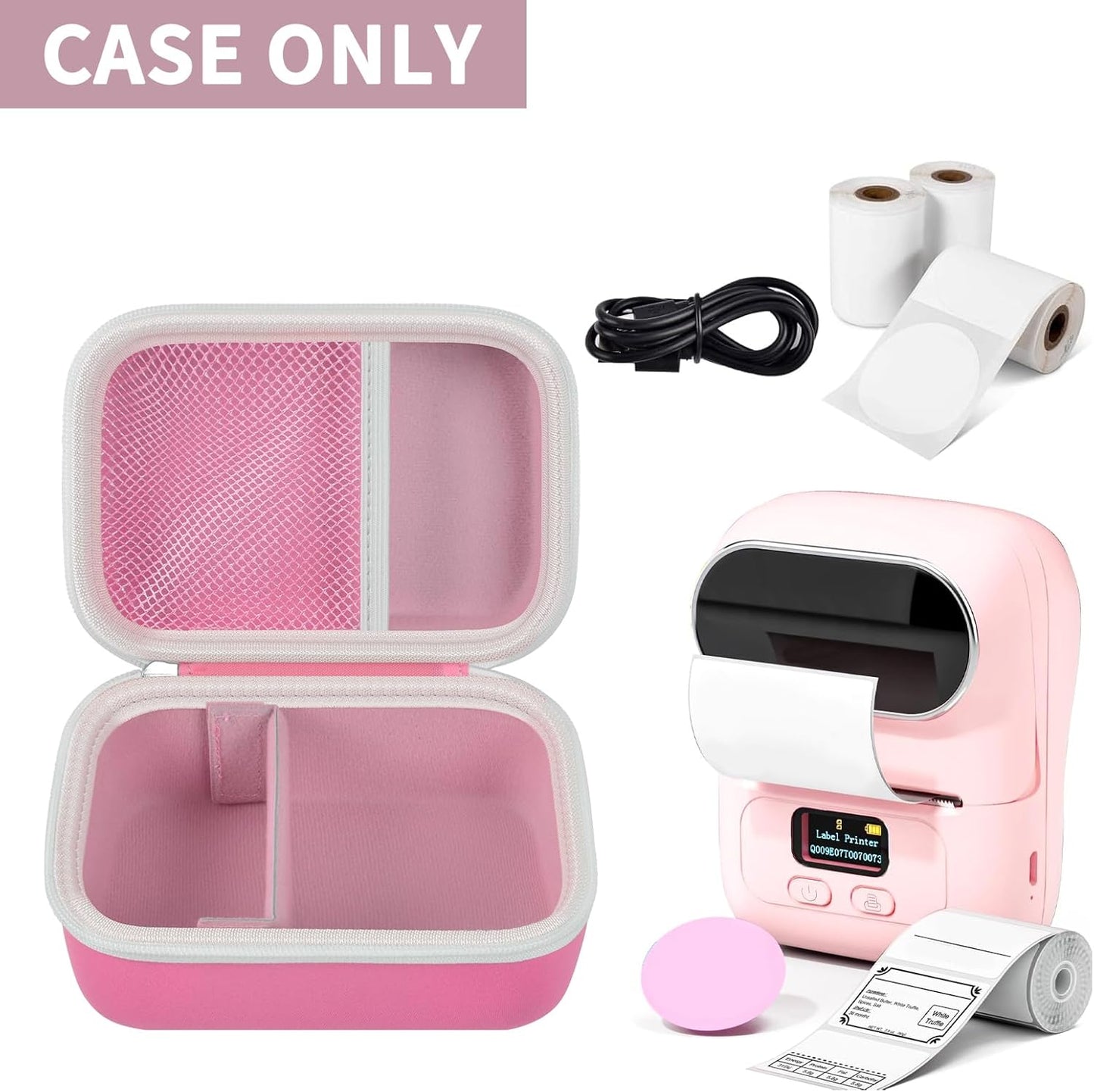 Case Compatible with Phomemo M110 Label Maker - Portable Mini Bluetooth Thermal Label Maker Carrying Storage Bag for Printer Labels, USB Cable and Accessories - Pink (Box Only)