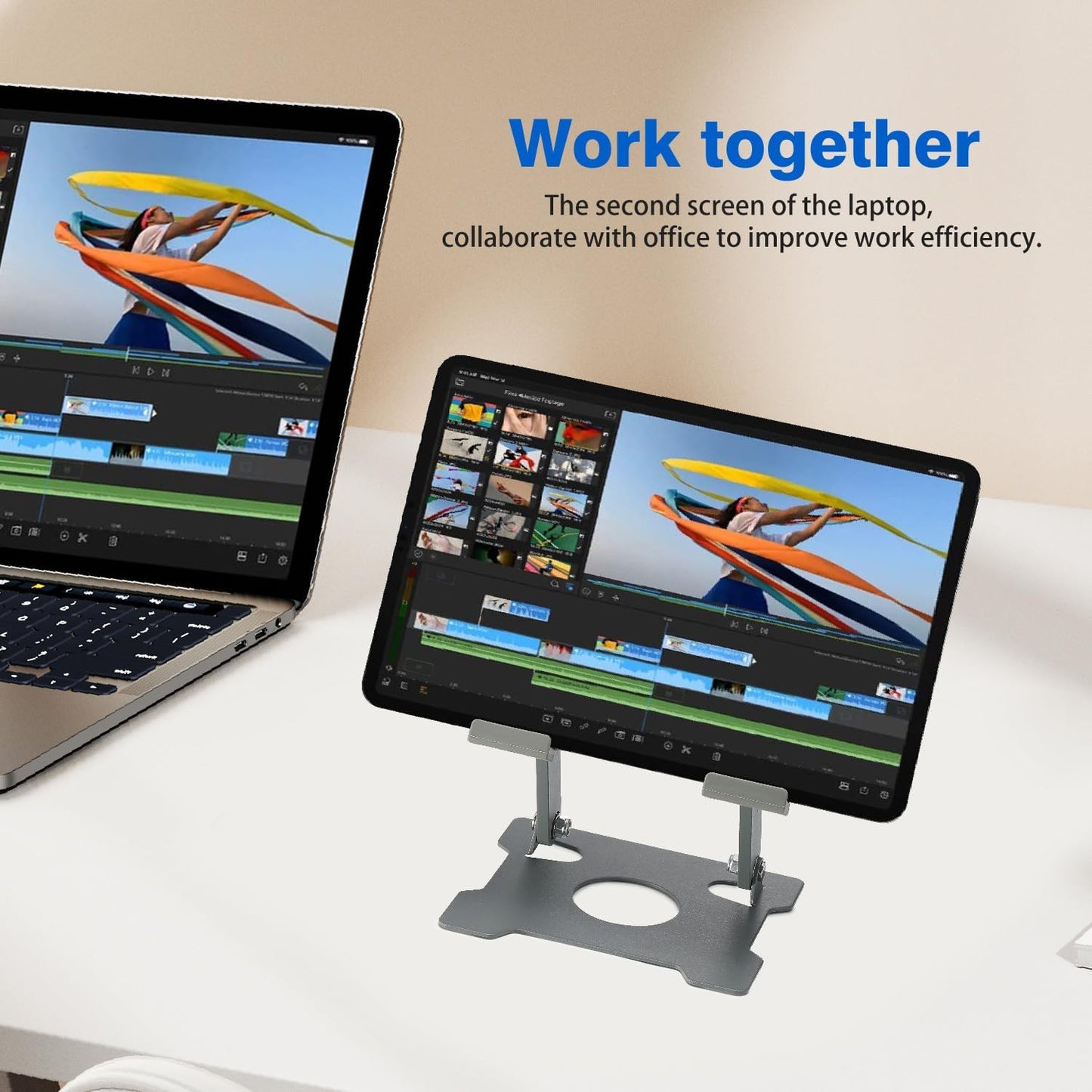 KABCON Tablet Stand,Tablet Holder for iPad,Adjustable Portable Multi Angle Desktop Stand Compatible with iPad Pro 9.7 10.5 12.9 Air Mini 1-4,Galaxy Tabs,Surface Pro Tablets,Kindle,E-Reader,Nexus-Grey
