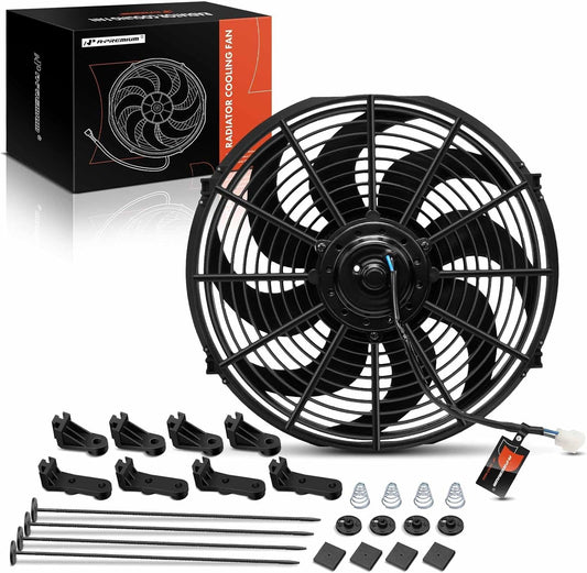 A-Premium 14'' 14 inch Slim Fan Pull Universal Electric Radiator Cooling Fan Assembly, 12V 90W with Mount Kit