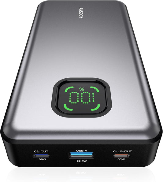 65W Power Bank, 25000mAh Laptop Portable Charger, 100W Total Fast Charging Battery Pack for MacBook Dell XPS iPad Tablet Steam Deck iPhone 16/15 Series Samsung Switch and More Silver