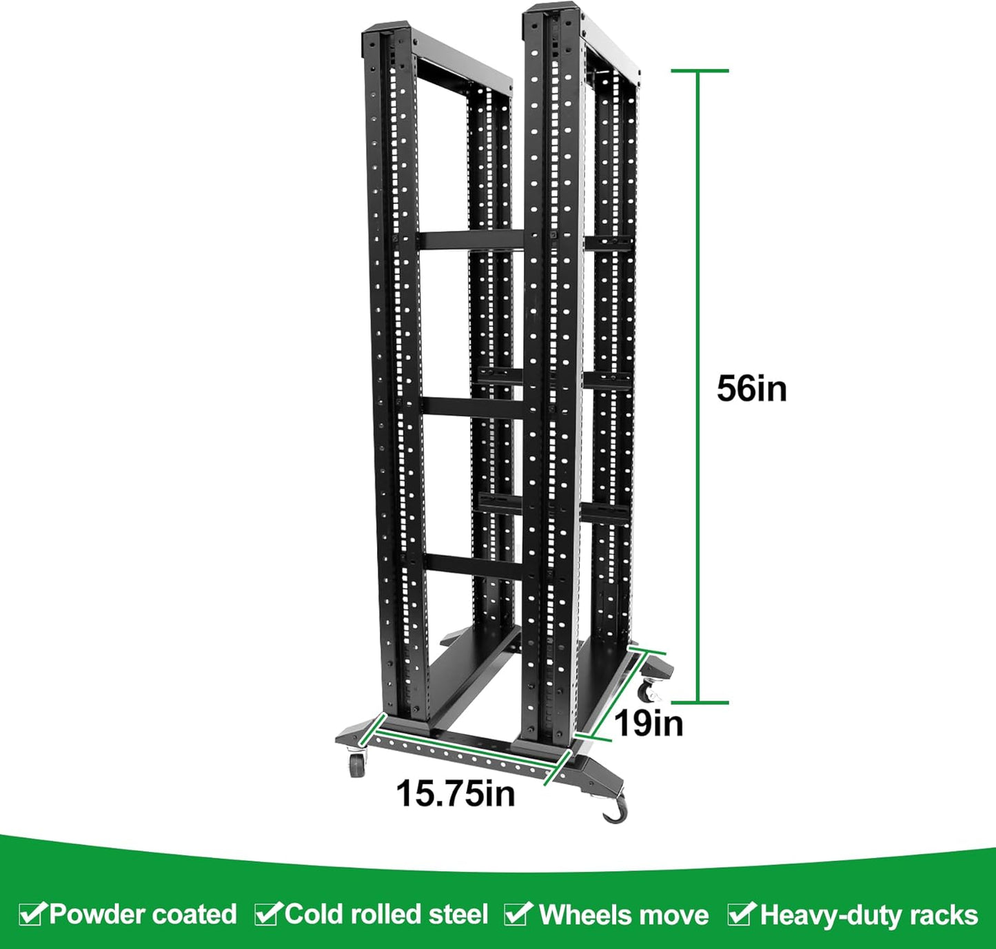 27U Server Rack/4-Post 19in Network Rack/Open Frame Rack with Wheels, Heavy-Duty Frame Cabinet/Adjustable Depth 15.75-13.75in GLOBALRACK(4POST-600-27U)