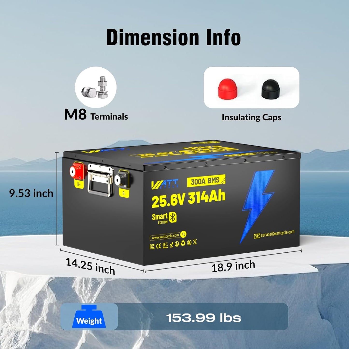 24V 314Ah LiFePO4 Lithium Battery 300A BMS, Bluetooth 5.0, Full Metal Case Aluminum Frame 8038Wh Energy, 15000+ Deep Cycles Batteries, Perfect for Home Energy, RV, Marine, Solar