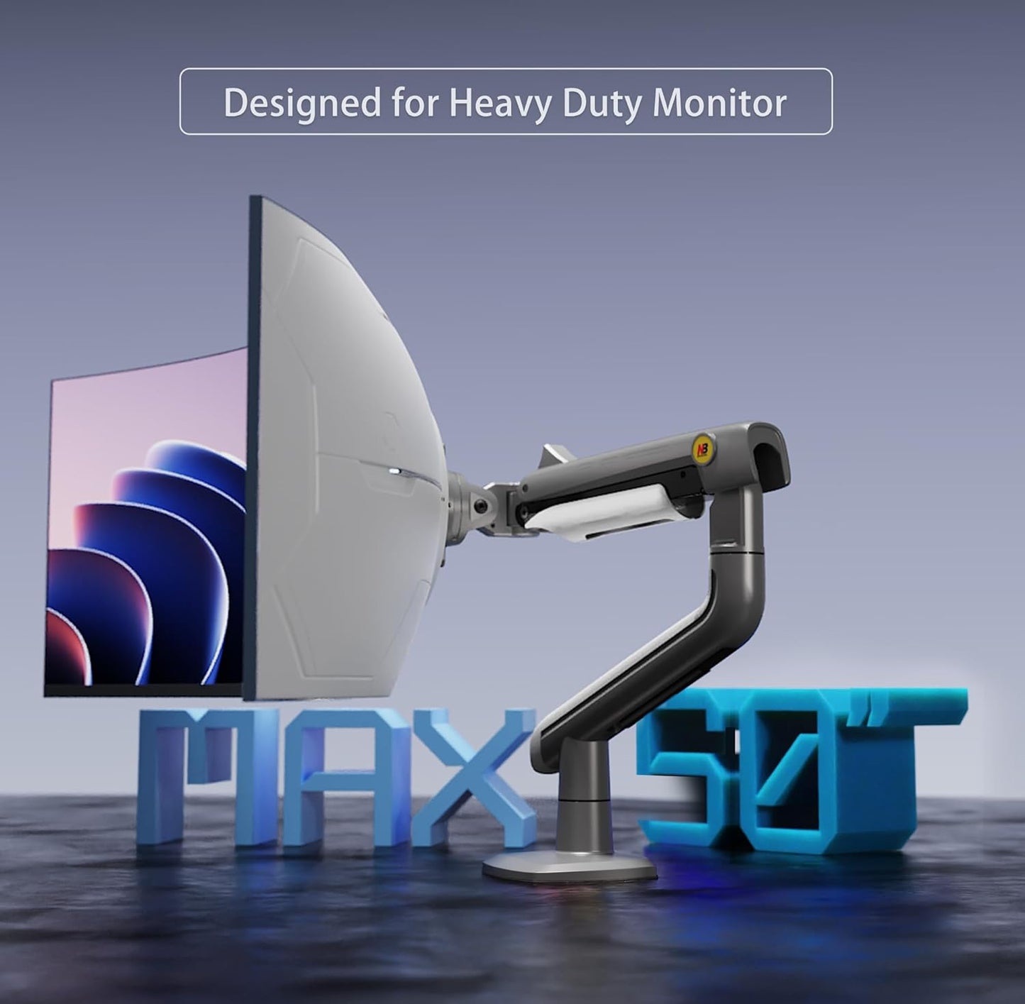 Gaming Monitor-Arm for Flat/Ultrawide/Curved Monitors 27'' to 50 inch, Heavy Duty Mount Load up to 18 kg, VESA 75/100 mm Monitor-Mount A5