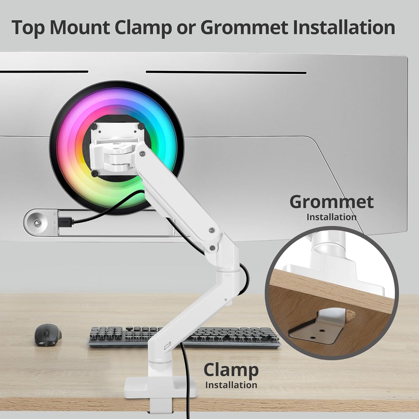 AVLT Single 34”-57” Monitor Arm Desk Mount fits One 44 lbs Heavy Duty Screen Full Motion Height Swivel Tilt Rotation Adjustable White Arm VESA 200x200 200x100 100x100 75x75