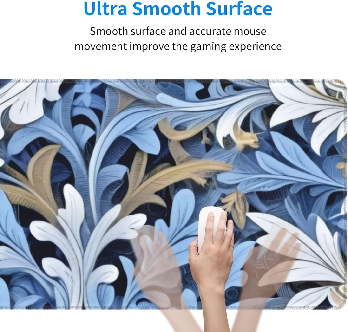 Gaming Mouse Pad, Large Non-Slip Rubber Base Mousepad, Keyboard Mouse Mat, Desk Pad with Stitched Edges, 31.5x11.8inch, Morris Leaves