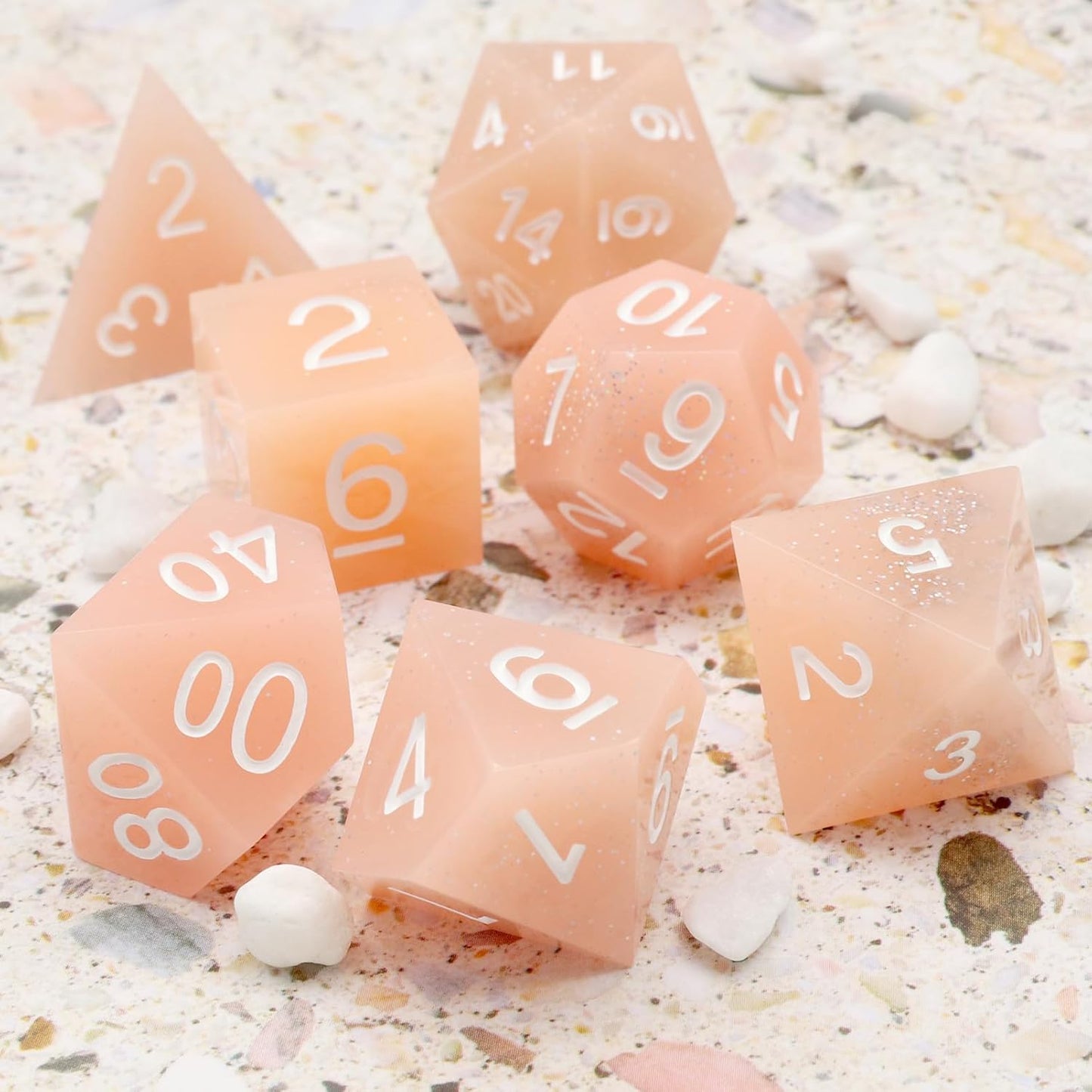 Haxtec Sharp Edge Dice Pink Resin DND Dice Set with Case Glitter Polyhedral D&D Dice for TTRPGs Compatible with Dungeons and Dragons DND Gift-Pink Silver Glitter