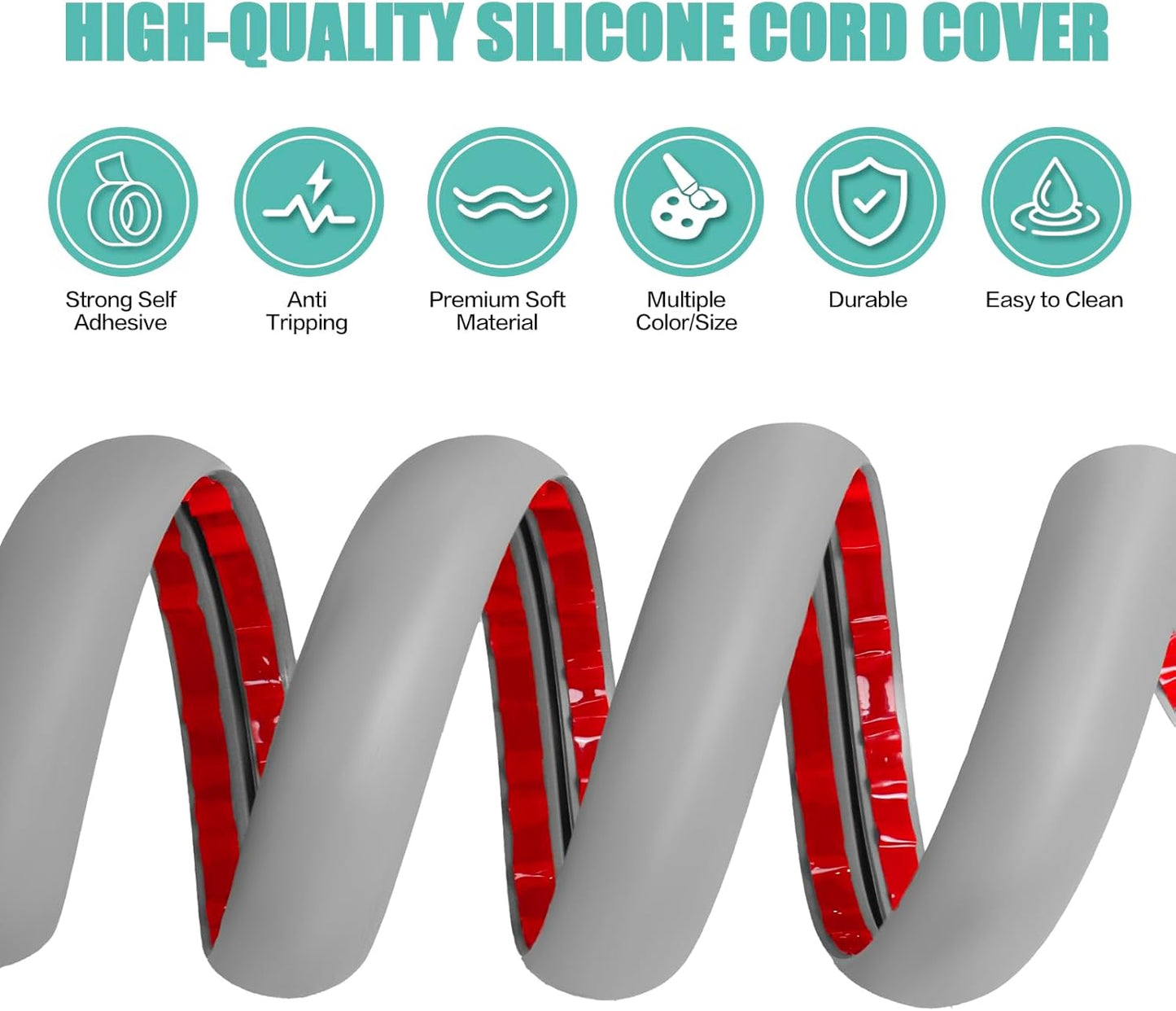 Floor Cord Cover Cavity 0.8"x0.37" Self Adhesive Cord Hider, 10FT Low Profile Cable Management, Extension Strip Protector for Wires, Prevent Cable Trips for Offices, Gyms, Exhibitions（Gray）