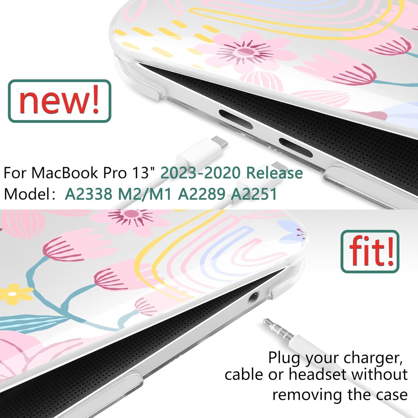 TWOLSKOO Compatible with MacBook Pro 13 inch Case 2023-2016 A2338 M2/M1 A2251 A2289 A2159 A1989 A1706, Plastic Hard Shell Cover & Keyboard Skin & Screen Protector, Floral Spring