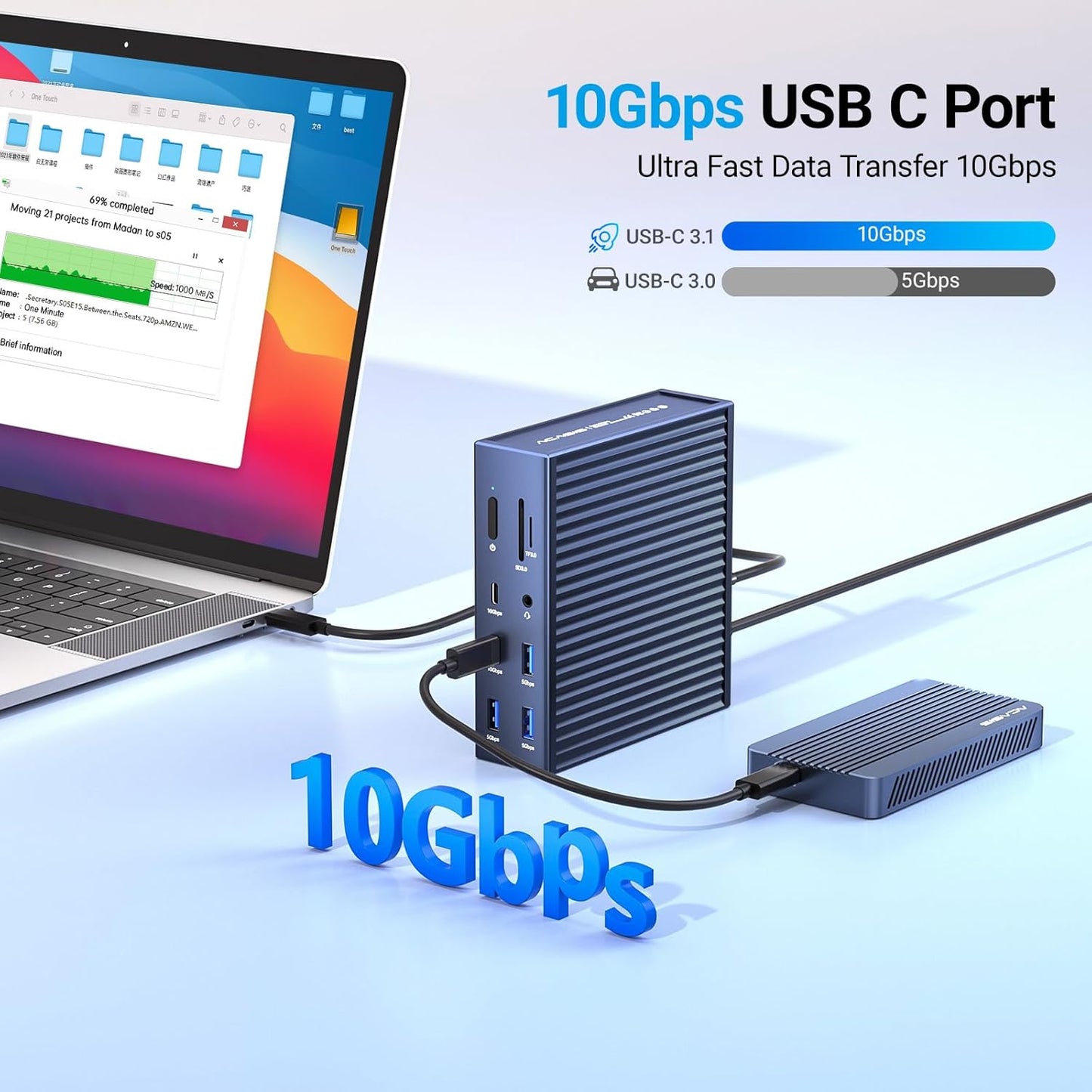 ACASIS USB C Docking Station Dual Monitor, 16-in-1 Laptpop Docking Station with 2* HDMI,VGA,2.5G Ethernet,SD/TF,10Gbps USB-C 3.1,3.5mm Audio,PD100W,USBC Hub for MacBook/Dell/Lenovo/HP/ThinkPad (Gray)
