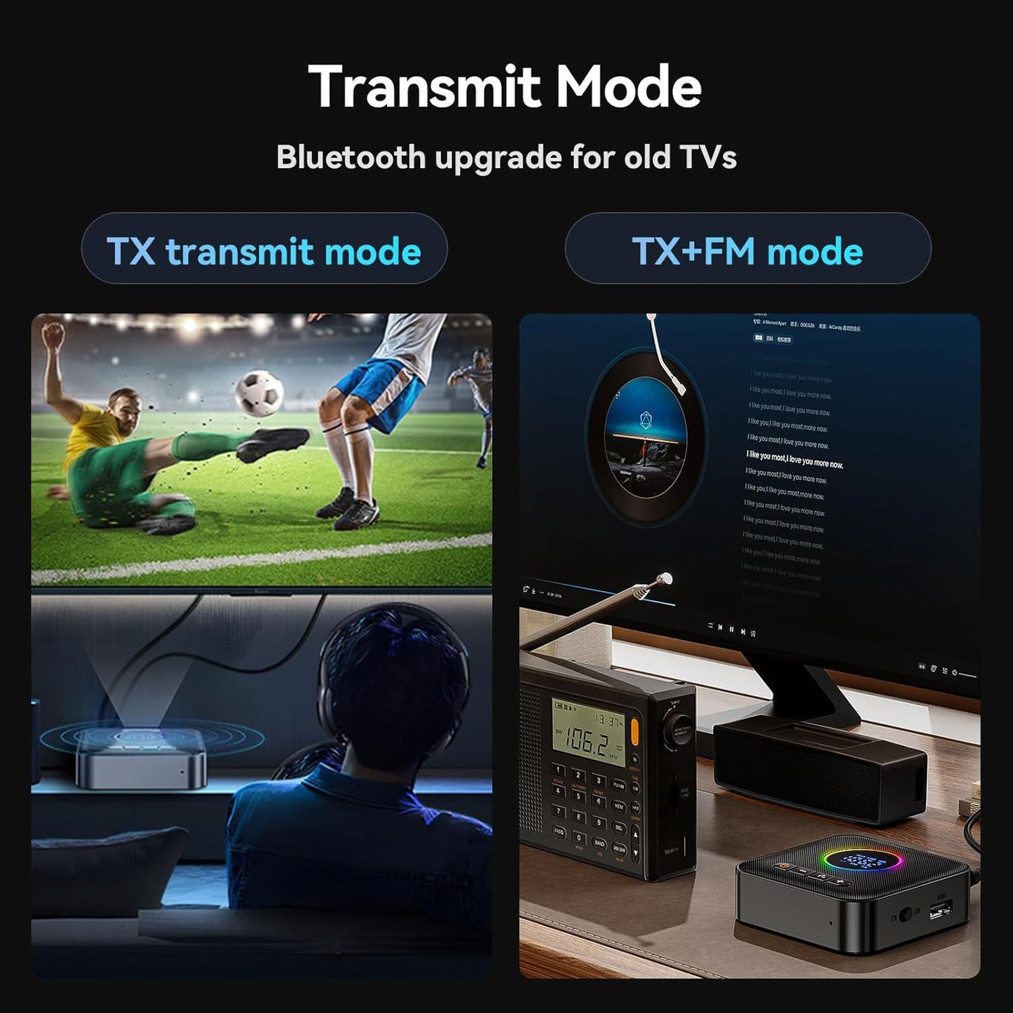 Bluetooth 5.4 Transmitter Receiver 3-in-1 Bluetooth Adapter HiFi Audio Receiver FM Transmitter with LED Display 3.5mm AUX RCA USB for TV/Car/PC/Home Stereo/Speakers