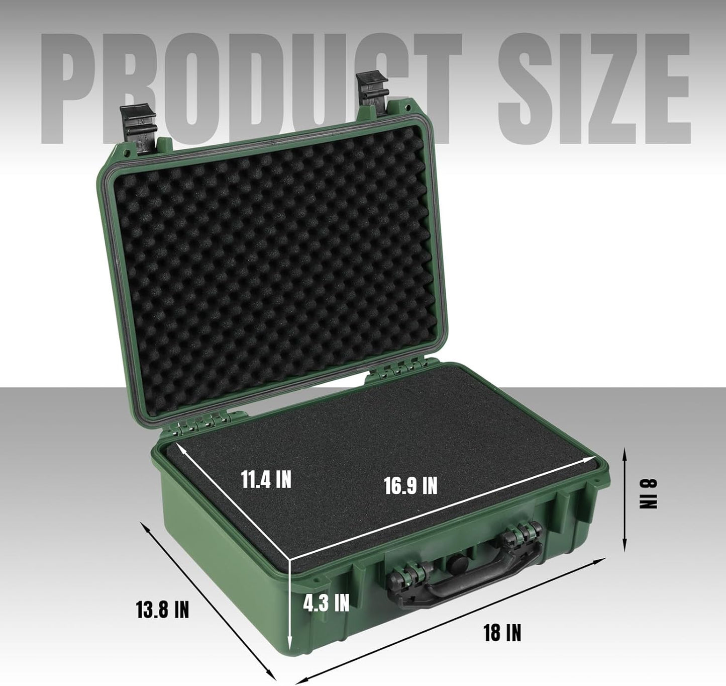 18x 13.8x 8 Inch Hard Case, Portable Weather Waterproof Protective Camera Case with Customizable Foam, Fit Use of Drones, Camera, Equipments Green