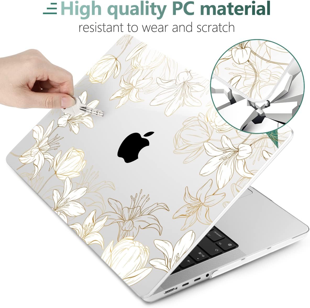 DONGKE for M4 MacBook Pro 16 Inch Case 2024 2023 2021 A3403 A3186 M3 A2991 M2 A2780 M1 A2485 Pro/Max Chip, Plastic Hard Shell Case & Keyboard Cover for Mac Pro 16 with Touch ID, Gold Floral
