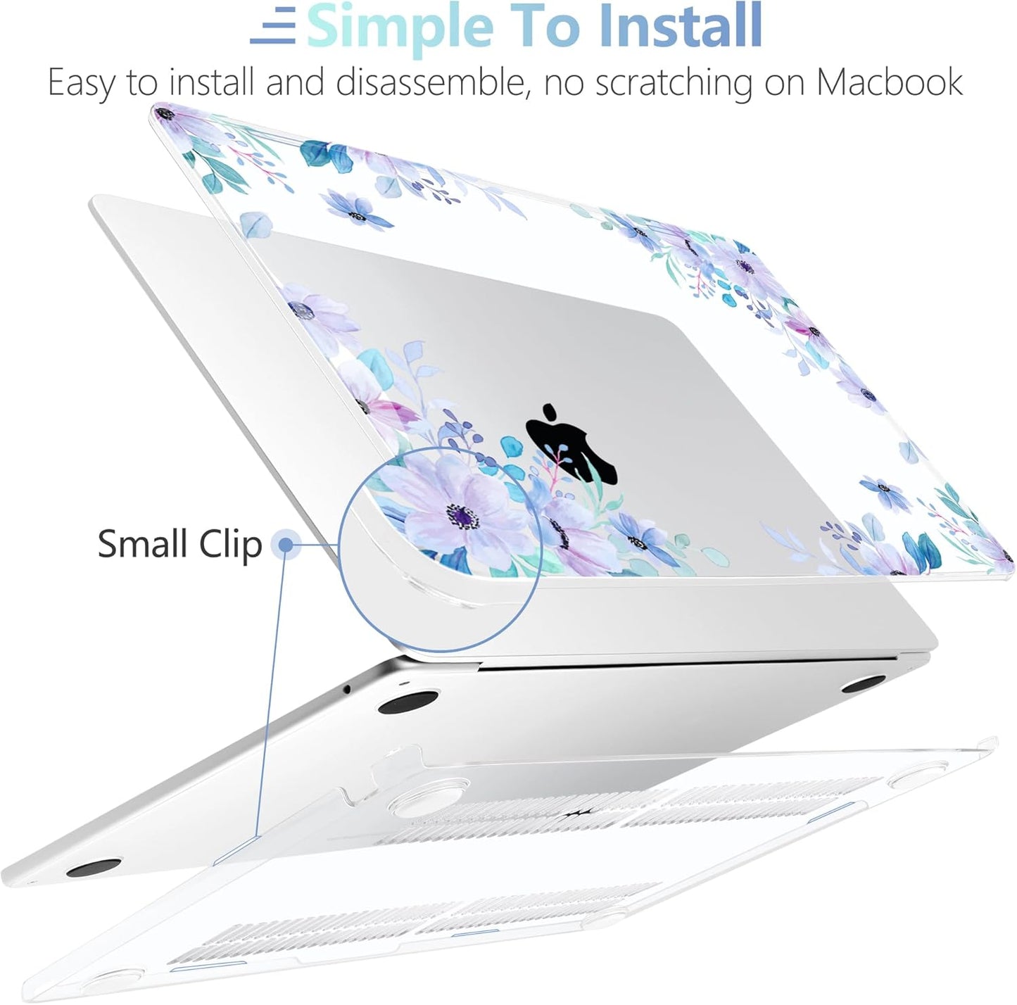 MEEgoodo for M4/M3/M2 MacBook Air 15.3 inch Case 2025 2024 2023, Case Fit Model (A3241/A3114/A2941) for MacBook Air 15 inch, Laptop Hard Shell with Keyboard Cover, Soft Purple Floral