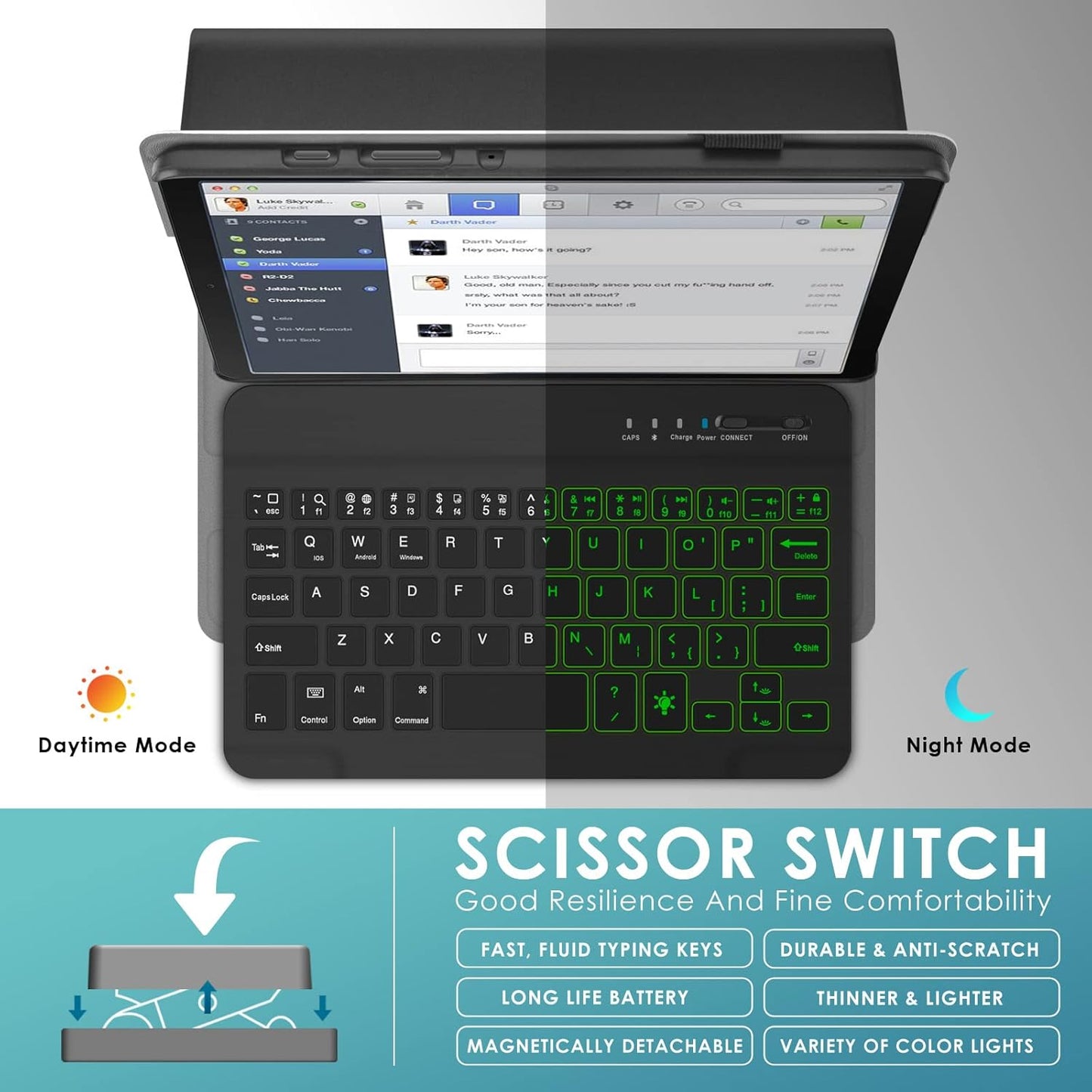 DETUOSI Backlit Keyboard Case for Samsung Galaxy Tab A7 Lite 8.7" 2021 (SM-T220/T227U) with S Pen Holder, 3 Viewing Angles Folio Leather Book Cover with Magnetic Closure + Wireless Keyboard Detachable