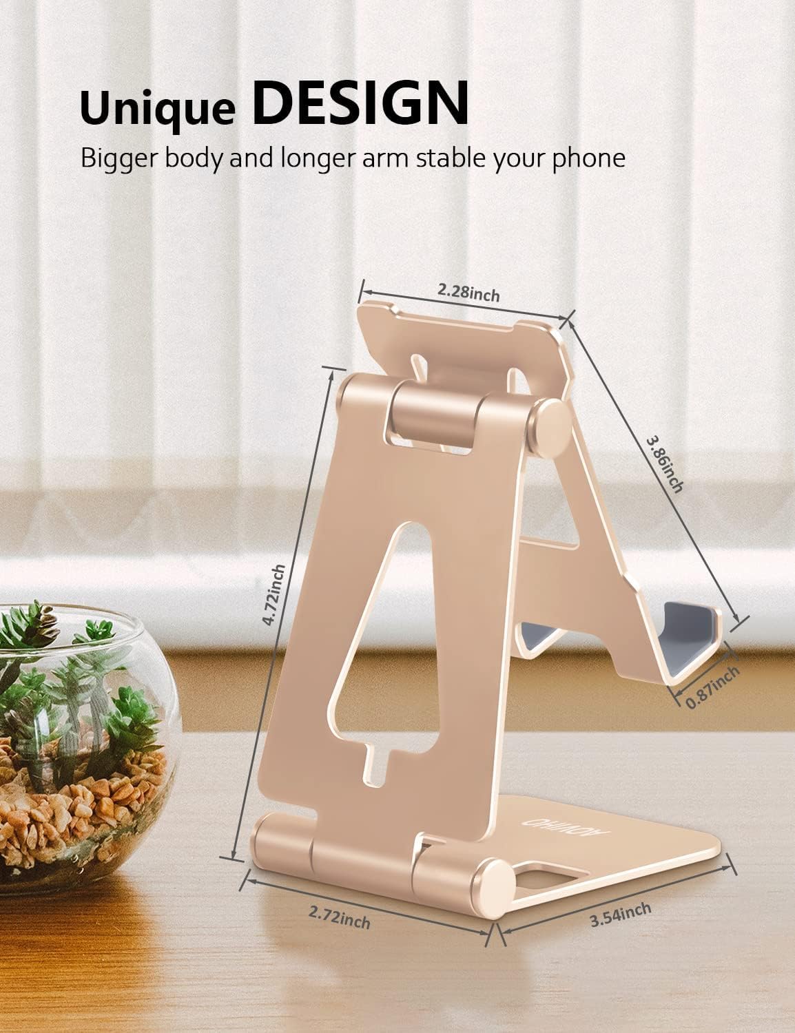 Cell Phone Stand for Desk, Adjustable Desktop Phone Holder Stand, Foldable Moblie Phone Dock for iPhone 15 14 13 12 11 Pro Xs Max Xr X 8 7 6 5 5s SE Nintendo Switch All Phones,Gold
