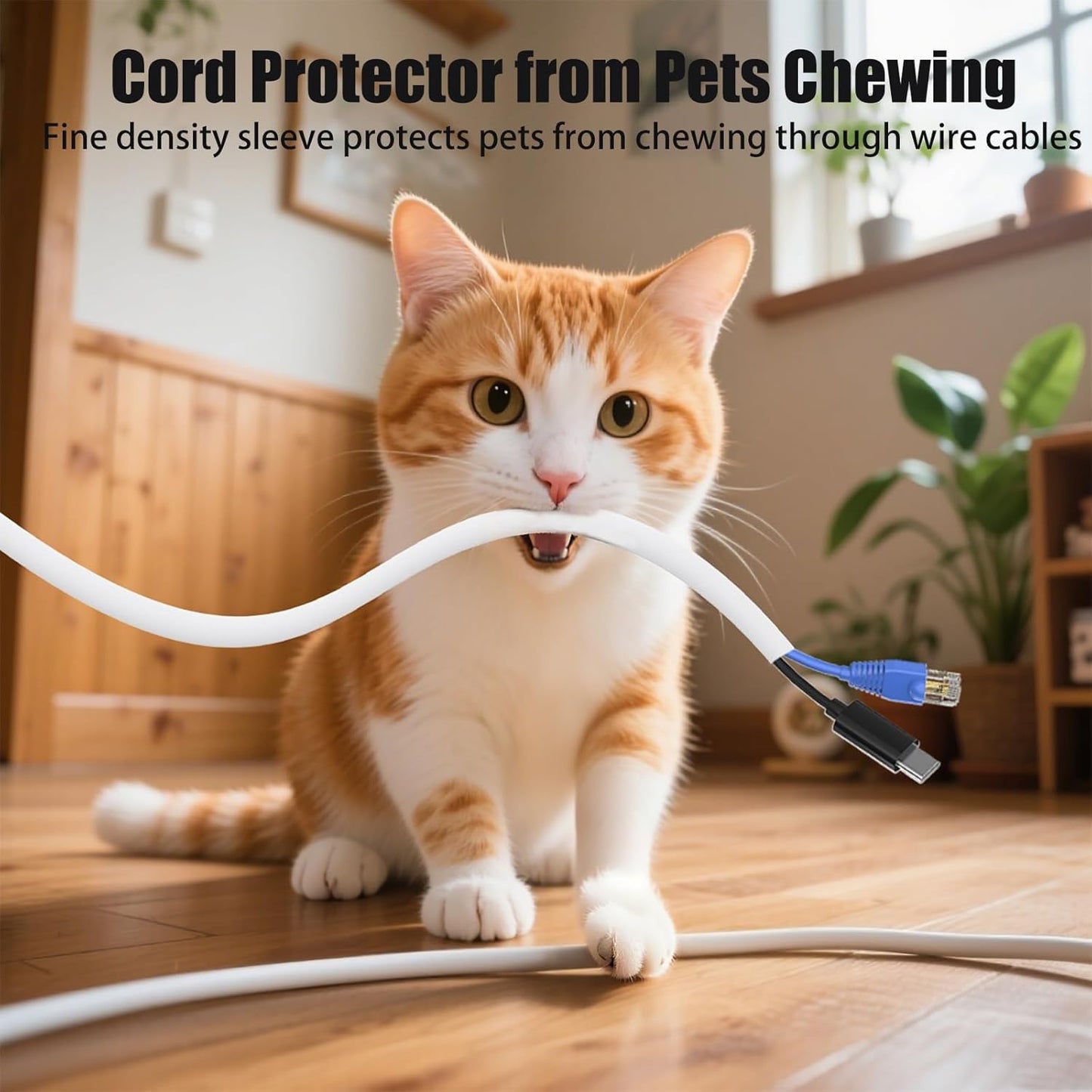 Cord Protectors from Pets No Chew, 1/2 inch 10ft Wire Protector Cord Covers for Pets, Flexible Cable Sleeve Cord Management for TV/Computer/Electric Wires/Phone Charging Cables, White