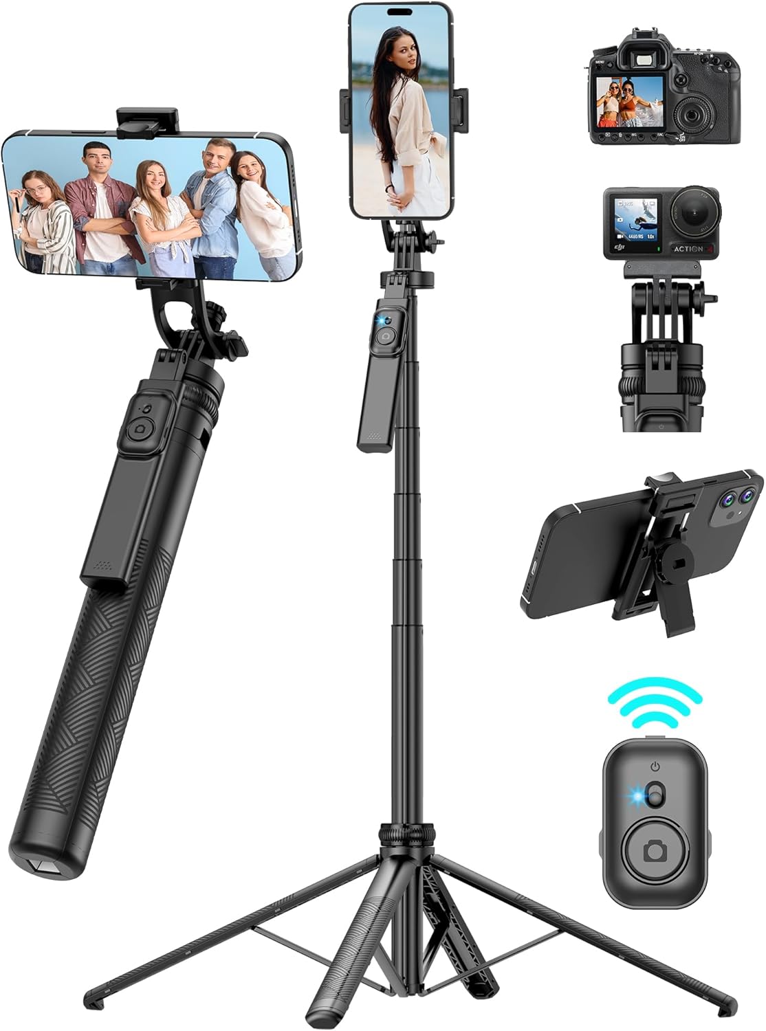71" Cell Phone Tripod & Selfie Stick, for iPhone Tripo d Stand, Travel Tripod with Remote, Phone Selfie Stick for iPhone 11/14/ 15/16 Compatible with All Phones,for gopro and Cameras