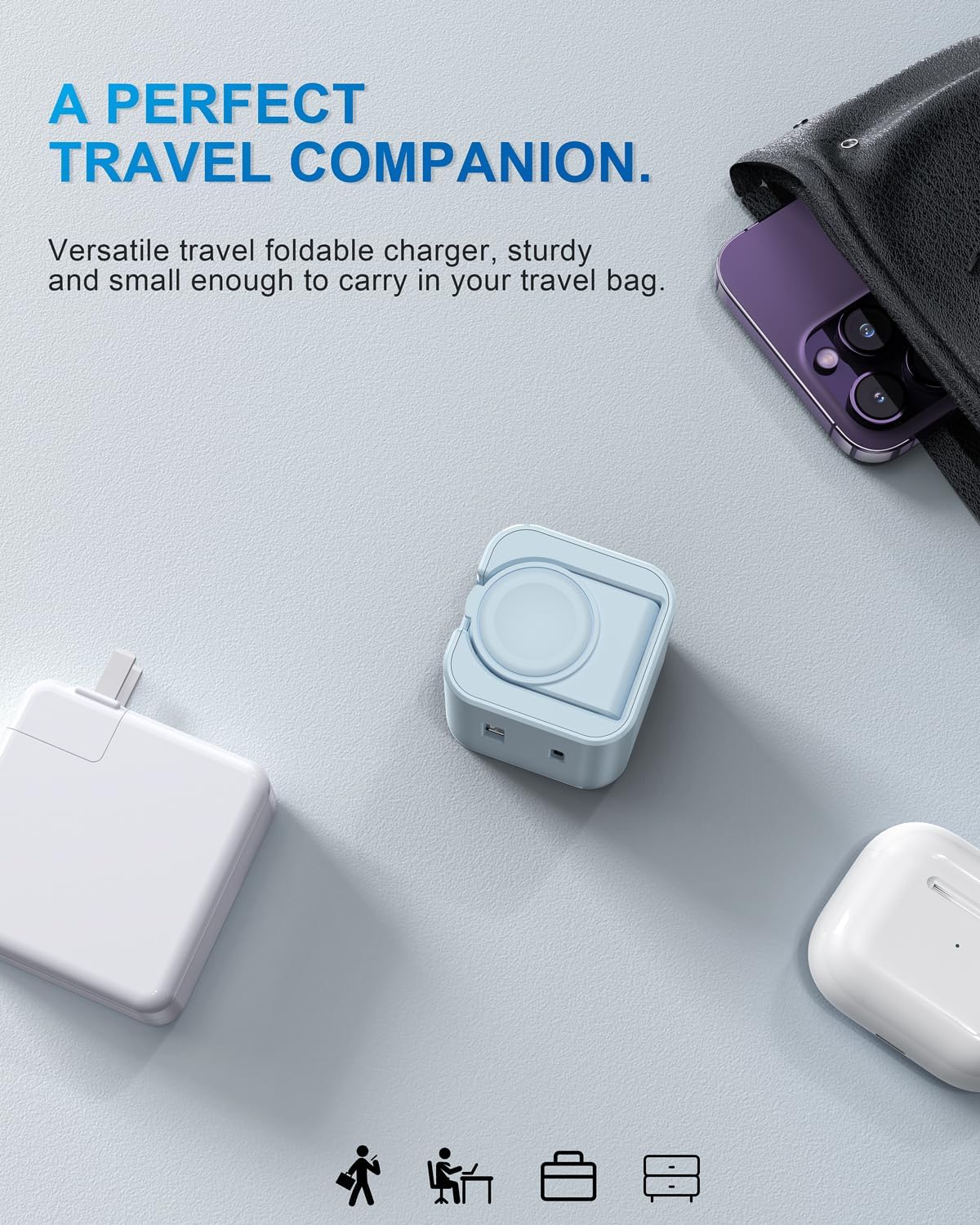 36W for Apple Charging Block with Built-in Watch Charger, Foldable PD Fast Charger Block for iPhone, Dual Ports Wall Charger Compatible with Apple Watch iPhone AirPods(Blue)