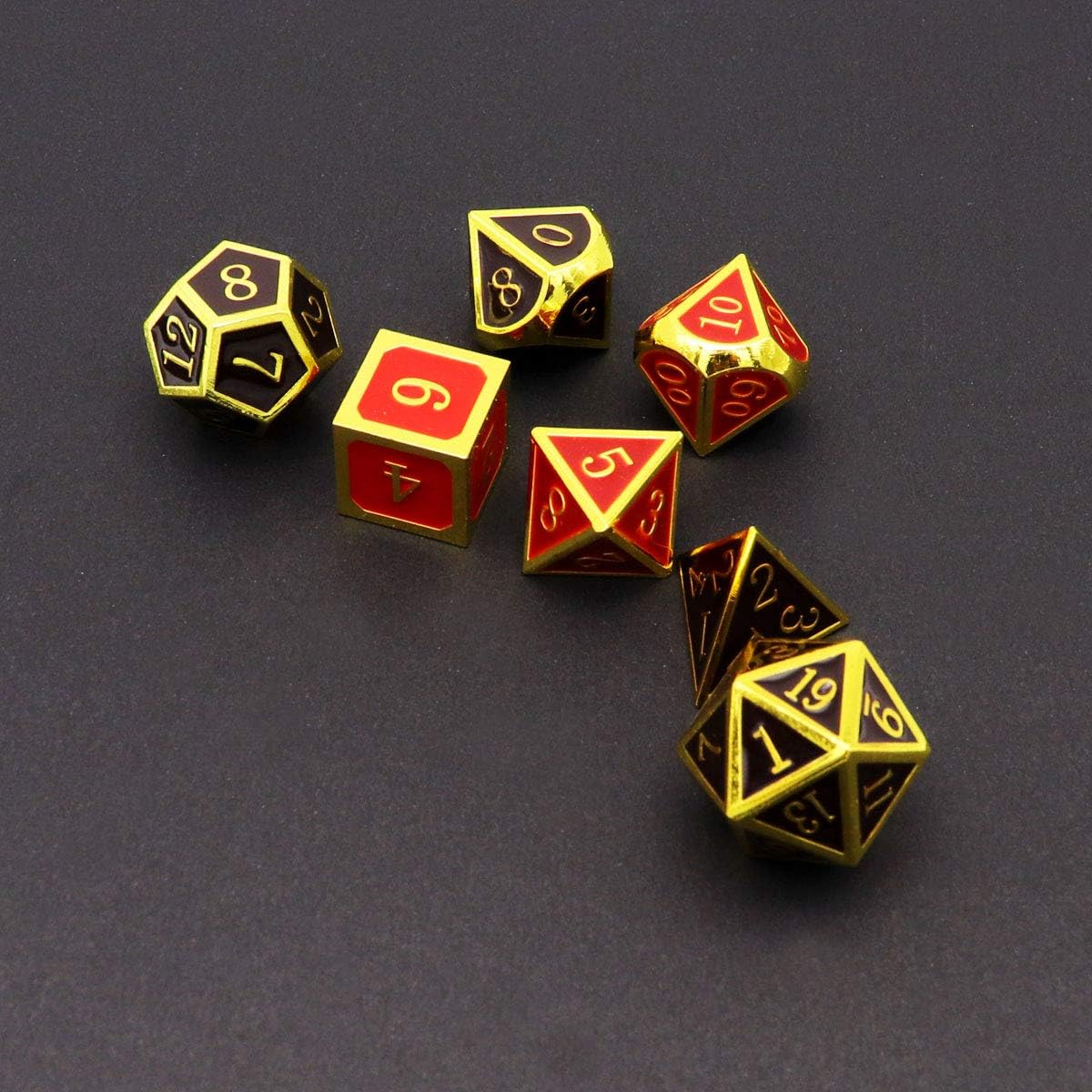Haxtec Metal DND Dice Set Heat Sensitive Color Changing Metal Dice Polyhedral D&D Dice Compatible with Dungeons and Dragons RPG -Gold Black Red Shift