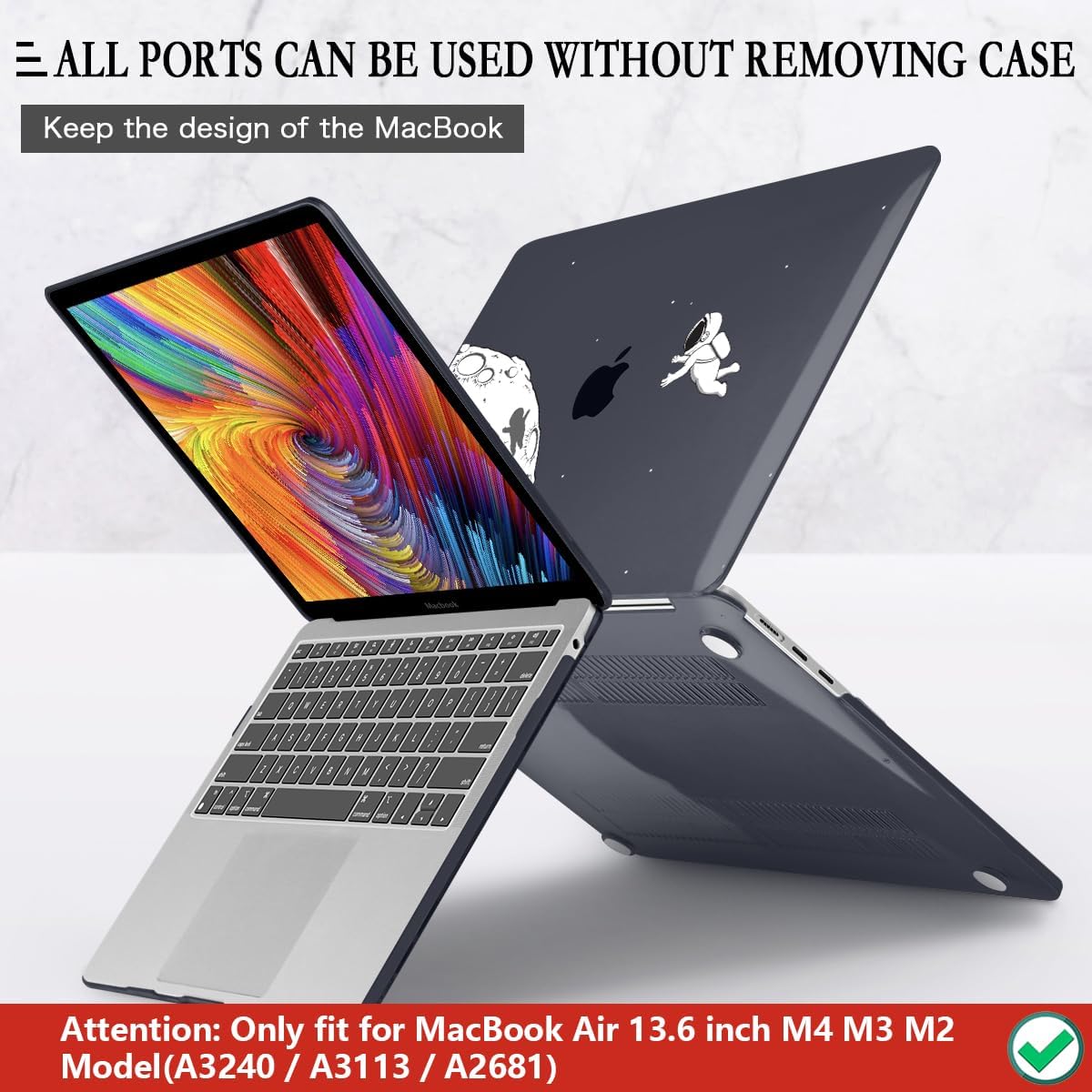 CISSOOK Case Compatible with MacBook Air 13.6 Inch 2022 2024 2025 Release Model A2681 M2 A3113 M3 A3240 M4 Astronaut, Clear Black Space Hard Shell with Keyboard Cover for MacBook Air 13.6", Astronaut