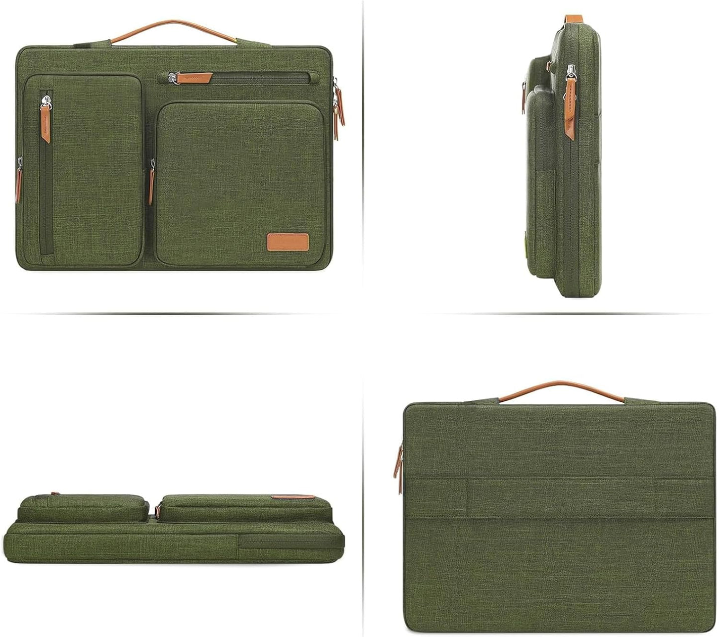 MOSISO 360 Protective Laptop Case 15 inch, 15 inch Laptop Sleeve Compatible with MacBook Air M4 M3 M2 2025 2024 2023, Dell XPS Plus, Side Open Carrying Case with 4 Zipper Pockets&Handle, Olive Green