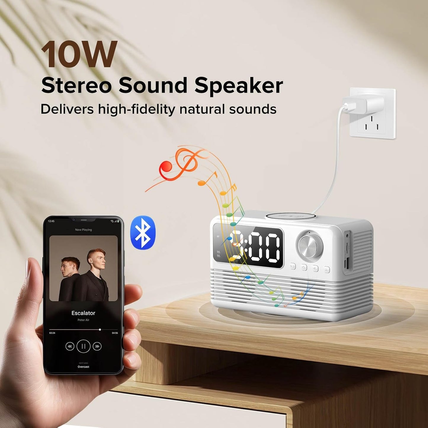 15W Fast Wireless Charger with Bluetooth Speaker and Alarm Clock Radio,4 in1 Wireless Charging Station for iPhone,Android Phones with FM Radio for Bedroom