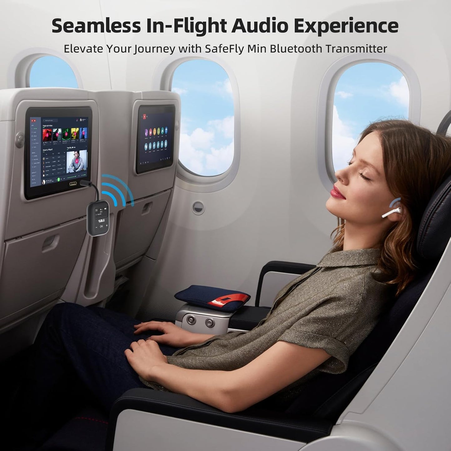 Airplane Bluetooth 5.3 Transmitter for All Headphones - Bluetooth Adapter for TV - Dual Connection - aptX Low Latency - Flying Travel,Long Flight Essentials - Wireless Audio Aux for MP3,Game,PC-Black