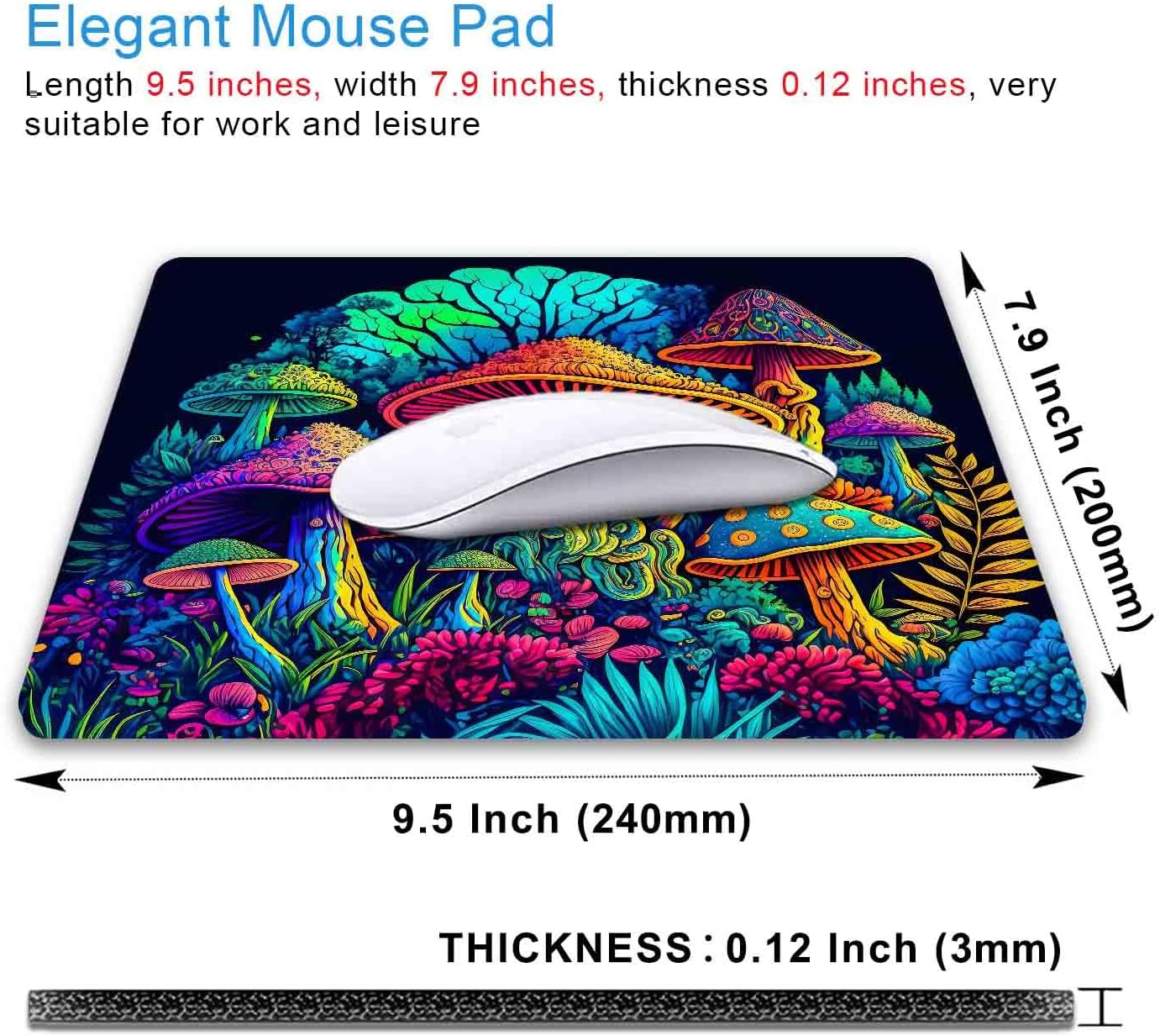 IMAYONDIA Psychedelic Mushrooms Mouse Pad, Colorfull Gaming Mouse Pad, Magical Forest Mousepad, Non-Slip Rubber Base Computer Mice Pad for School Home Office, 9.5 x 7.9 Inch, Aesthetic Modern Art