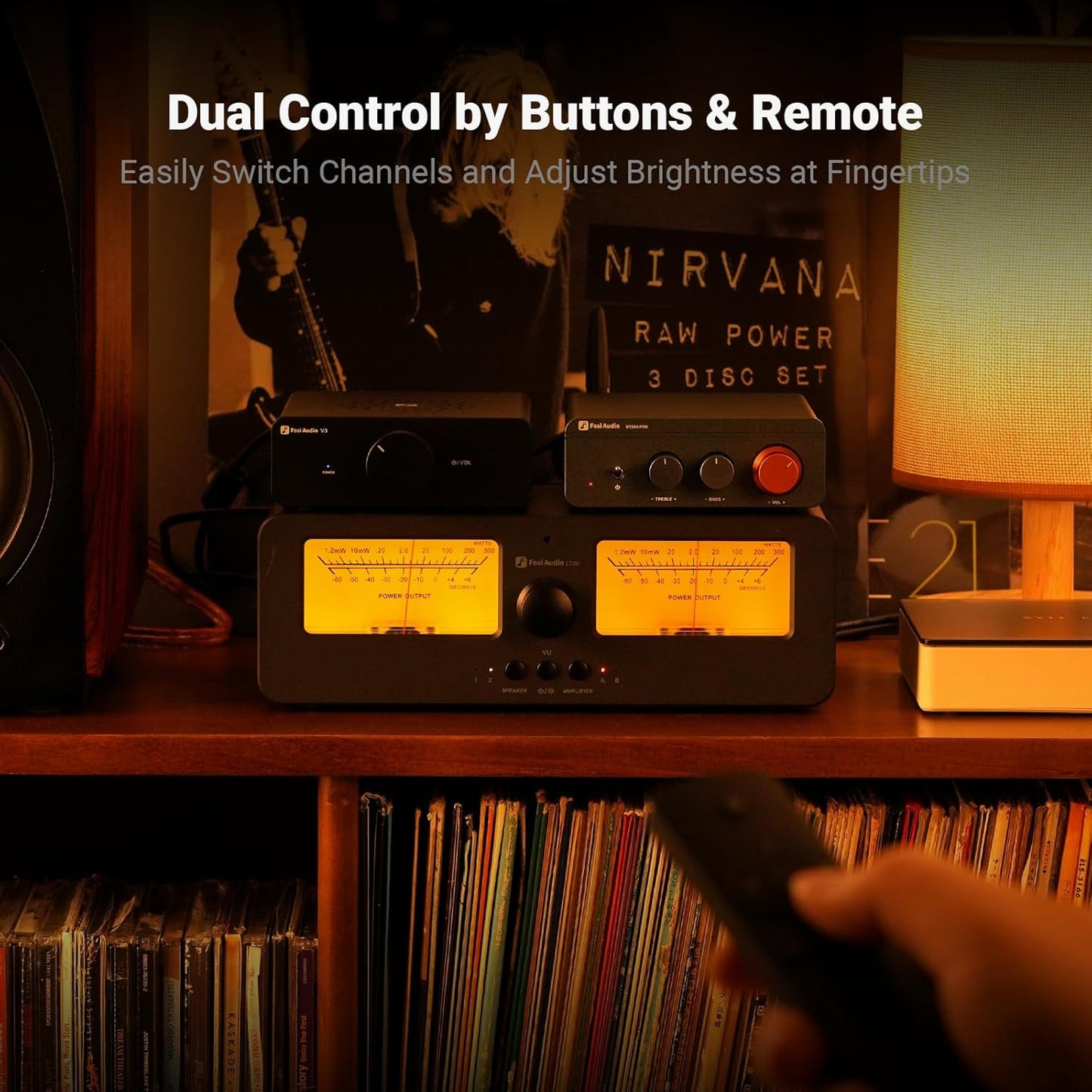 Fosi Audio LC30 VU Meter Amplifier Speaker Selector Switch Box Audio Visualizer 2 in 2 Out Vintage Switcher for High Power Stereo Class A, B, AB, D, Tube Amps Home Audio Component with Remote Control