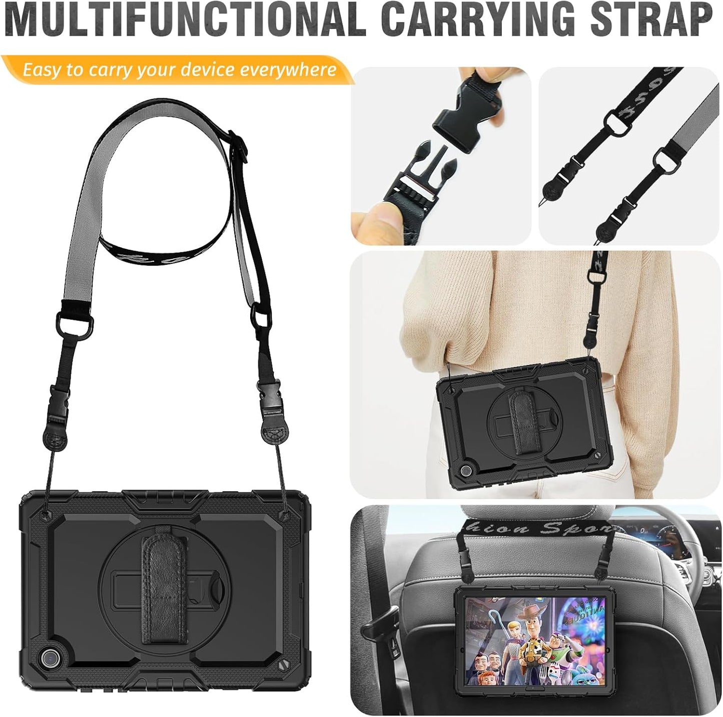 HXCASEAC Case for Samsung Galaxy Tab A8 10.5 inch, Protective with Screen Protector/Hand Strap/Pen Holder, Sturdy Shockproof A8 Tablet Case 2022 SM-X200/X205/X20 - Black