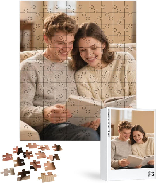 Custom Puzzles from Photos, Personalized Natural Wood Puzzle with 120/200/300/500/1000 Pieces, Customized Jigsaw Create Timeless Memories for Adults, Family, Father's Day, Lover, Pet