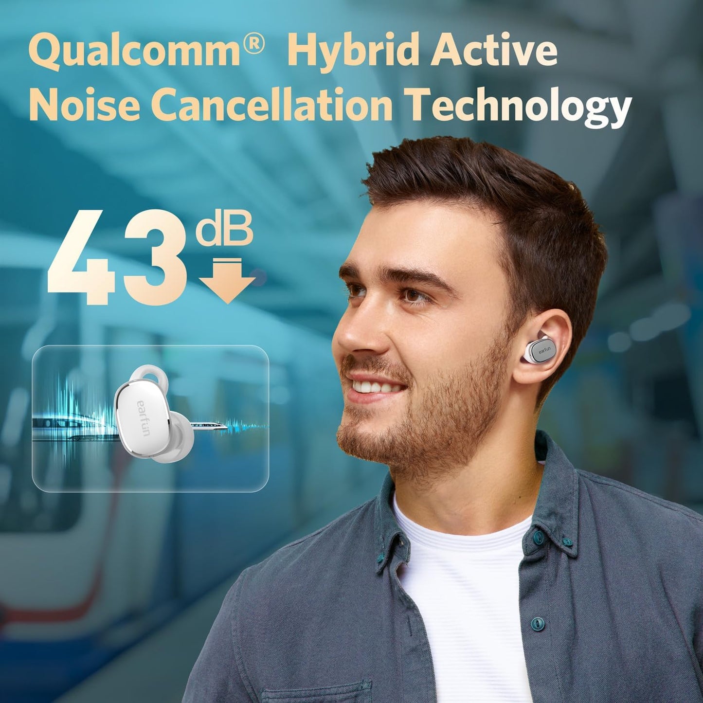EarFun Free Pro 3 Noise Cancelling Wireless Earbuds, Hi-Res Sound, Snapdragon Sound with Qualcomm aptX™ Adaptive, 6 Mics ENC, Bluetooth 5.3 Earbuds, Multipoint Connection, Custom EQ App, Silver White