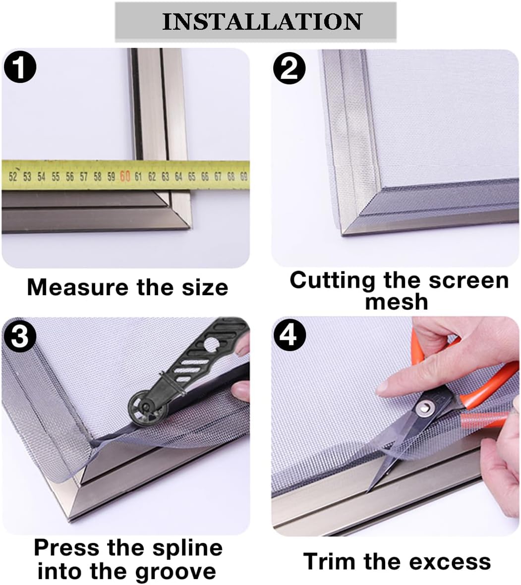 48inch*100ft Window Screens Replacement, Cuttable Fiberglass Roll Screens Door Mesh, Repair Screens Net DIY Screening Mesh Netting Black for Windows, Door, Pool, Porch,Patio