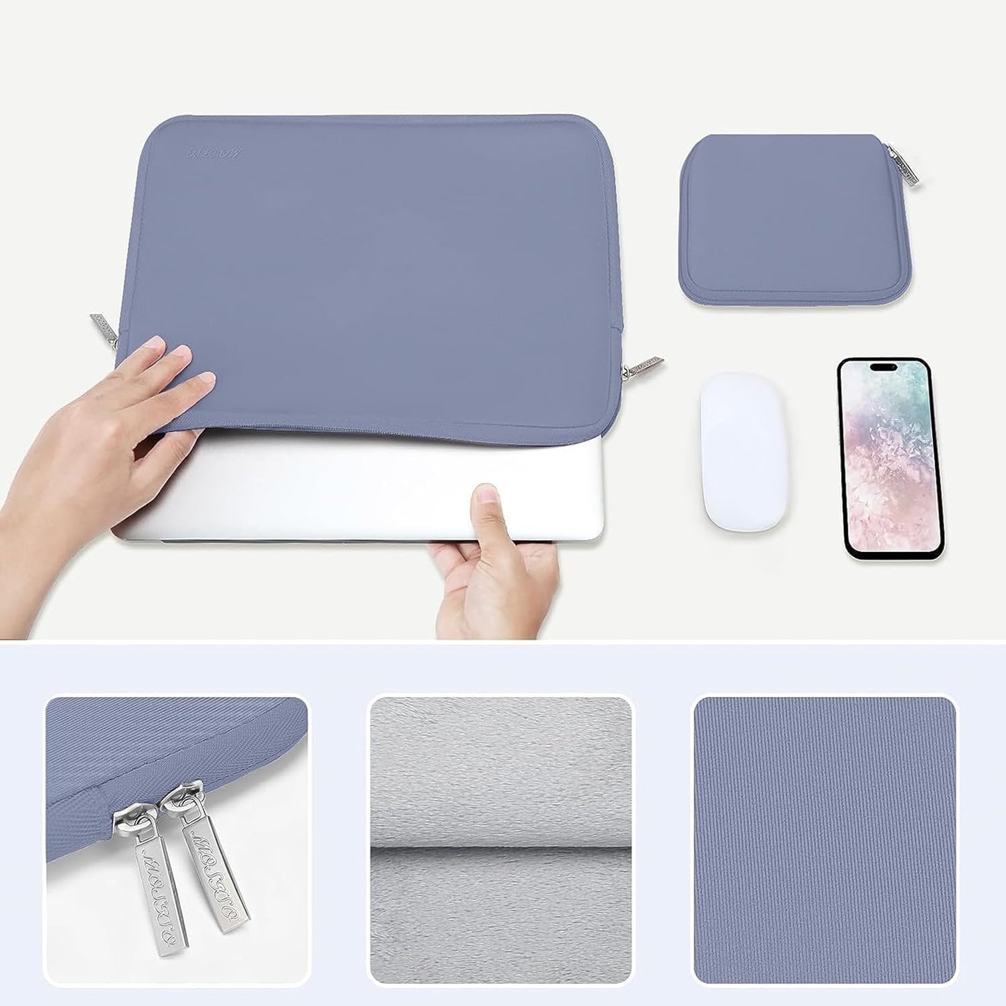 MOSISO Laptop Case 15 inch, 15 inch Laptop Sleeve Bag Compatible with MacBook Air 15 M4 A3241 M3 A3114 M2 A2941 2025 2024 2023, Dell XPS 15, Neoprene Computer Sleeve Bag with Small Case, Lavender Gray